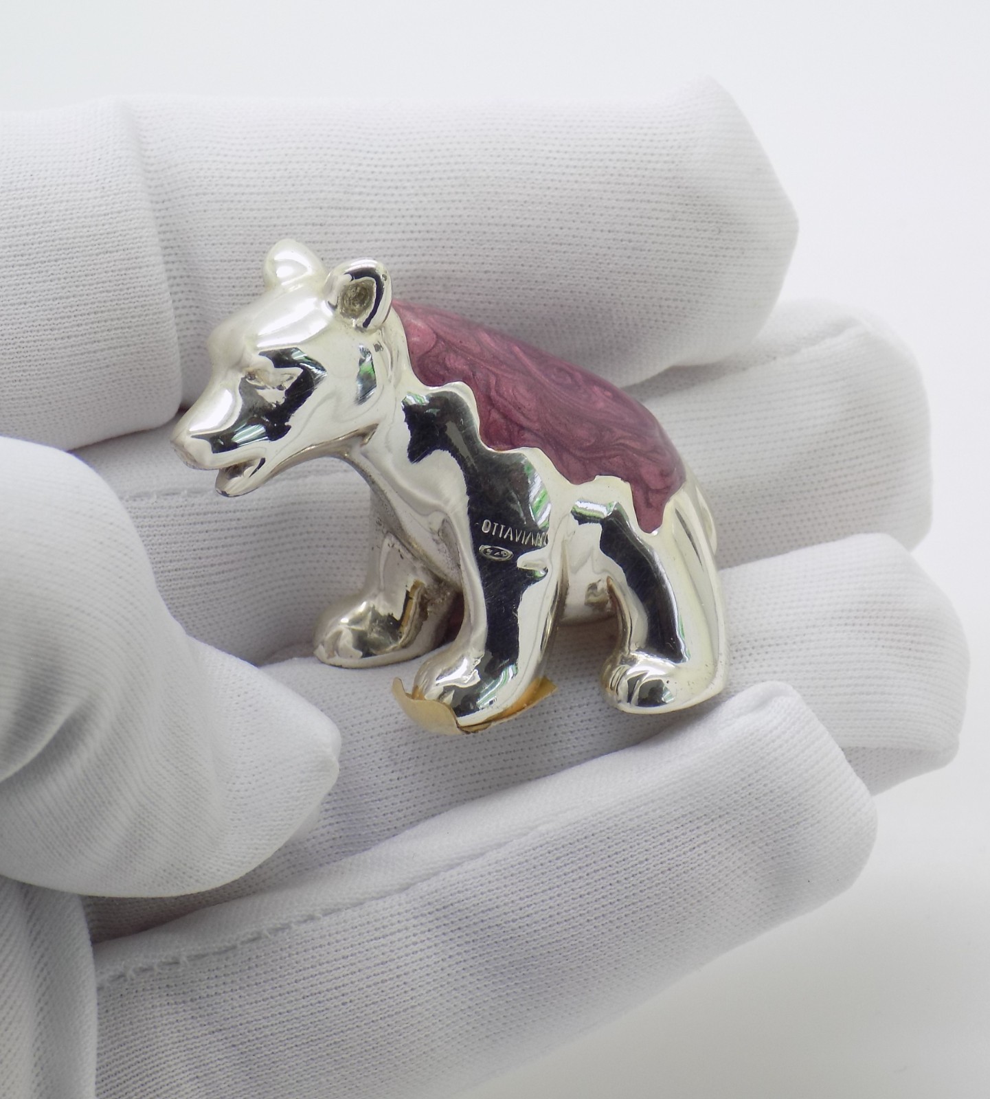 Vintage Italian Handmade Genuine Sterling Silver Enamel Bear Cub Figurine Ottavi Vintage Italian Handmade Genuine Sterling Silver Enamel Bear Cub Figurine Ottavi