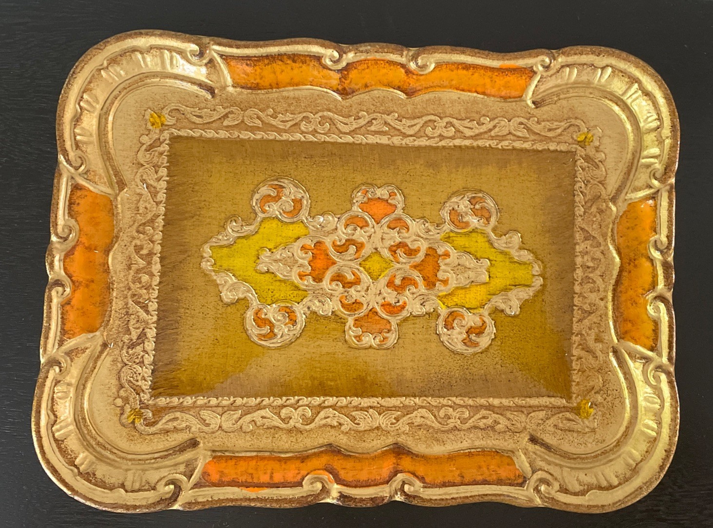 Vintage Italian Florentine Tray Gold Orange Scallop Vanity Italy 11x8 Vintage Italian Florentine Tray Gold Orange Scallop Vanity Italy 11x8