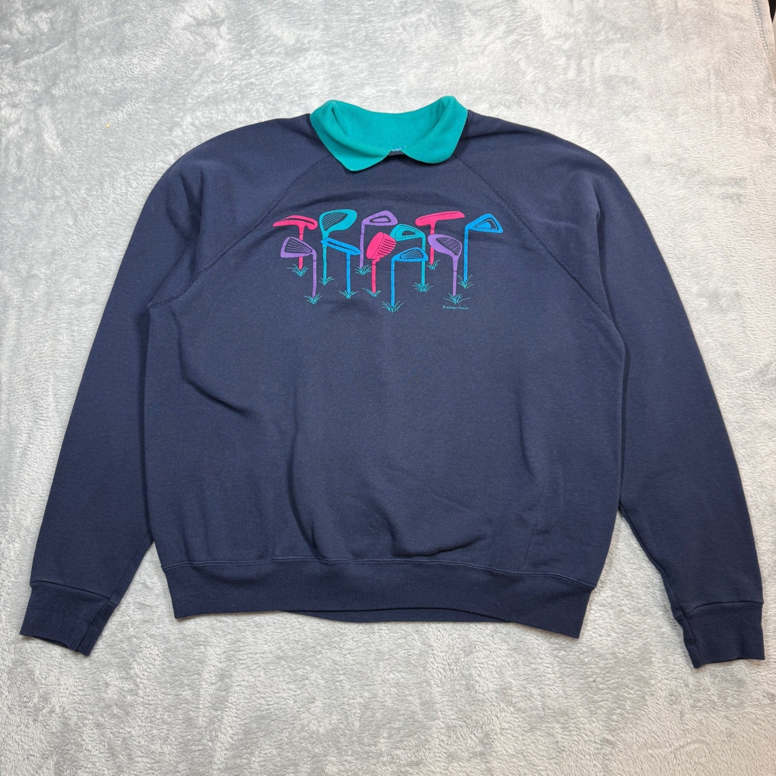 Vintage Brindar Design Sweatshirt Mens XL Navy Blue Golf Clubs Pullover 90s