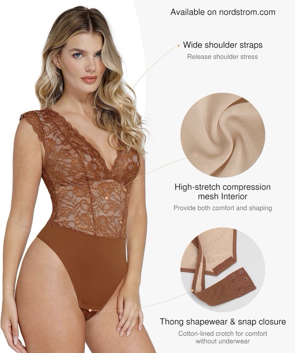 Popilush Lace Body Suits Women - Tank Top Thong Shapewear Tummy Control Brown Popilush Lace Body Suits Women - Tank Top Thong Shapewear Tummy Control Brown