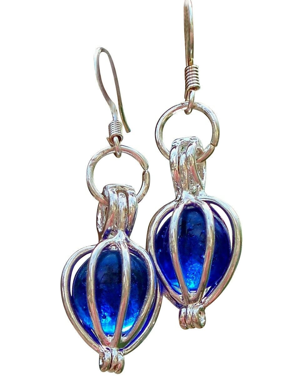 Recycled Vintage Noxzema Bottle Silver Drop Earrings