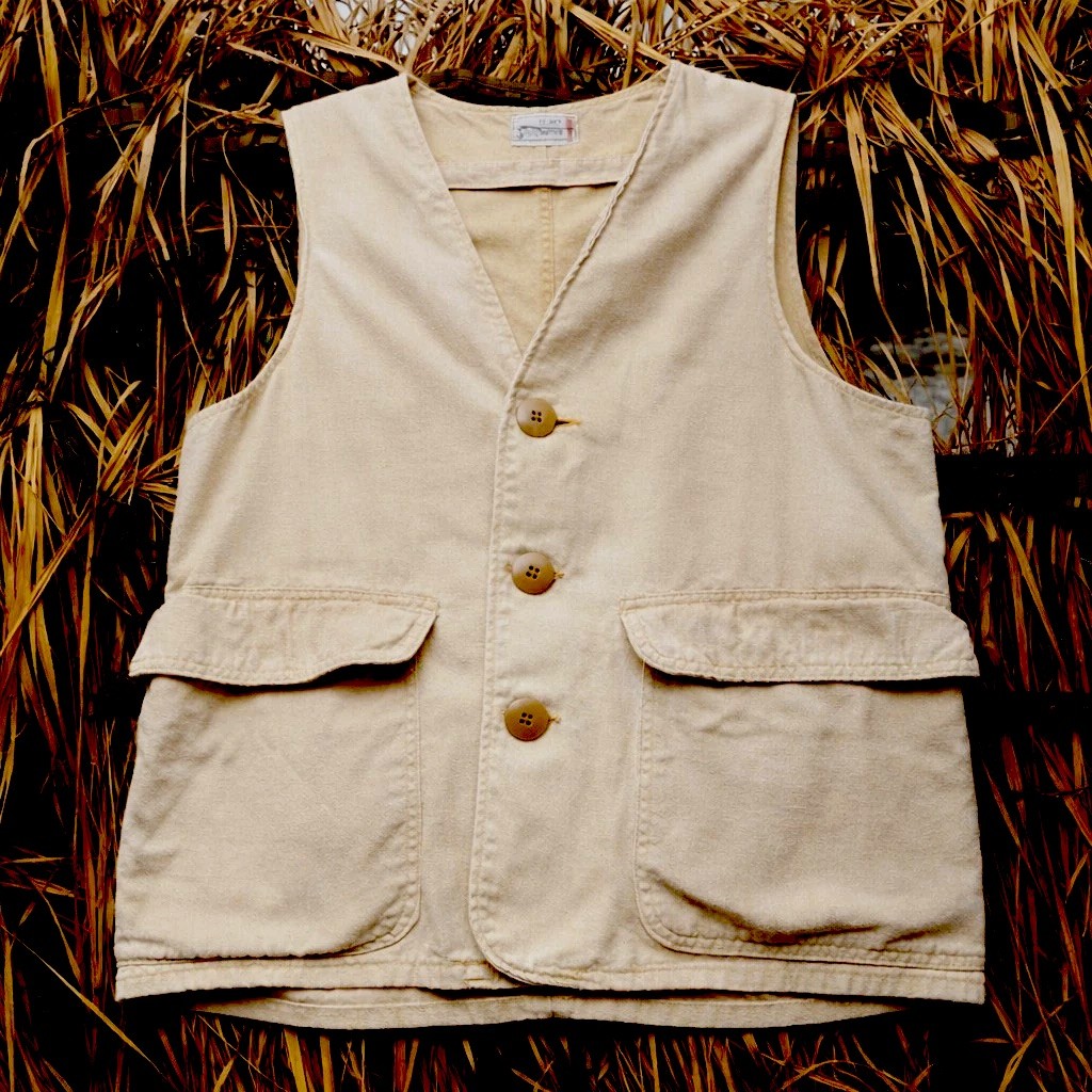 VTG Sears Sportswear Men’s Hunting Vest Beige Canvas Utility Pockets USA Size 40