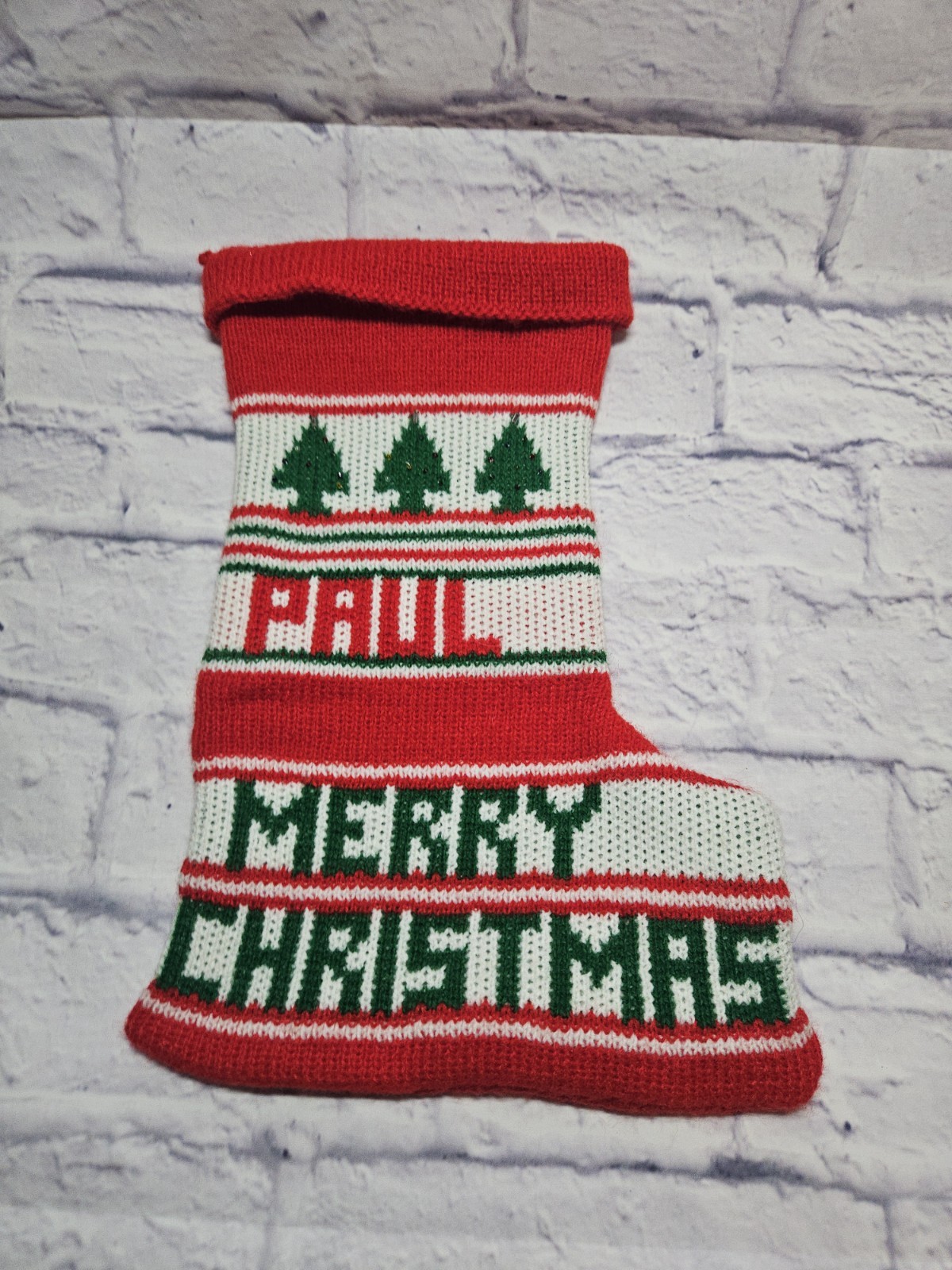 Vtg PAUL Knitted Christmas Stocking - Personalized - 13\
