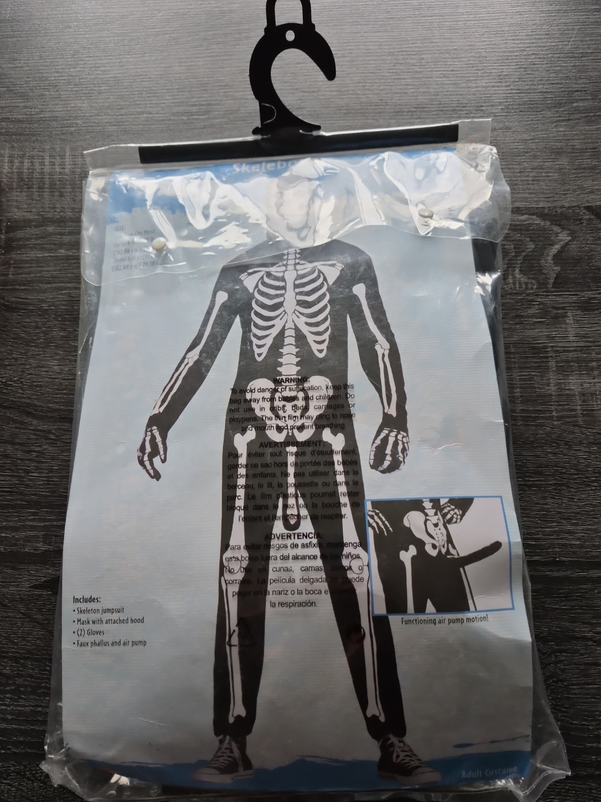 Spirit Halloween Skeleboner Adult Skeleton Costume One Size Air Pump Complete
