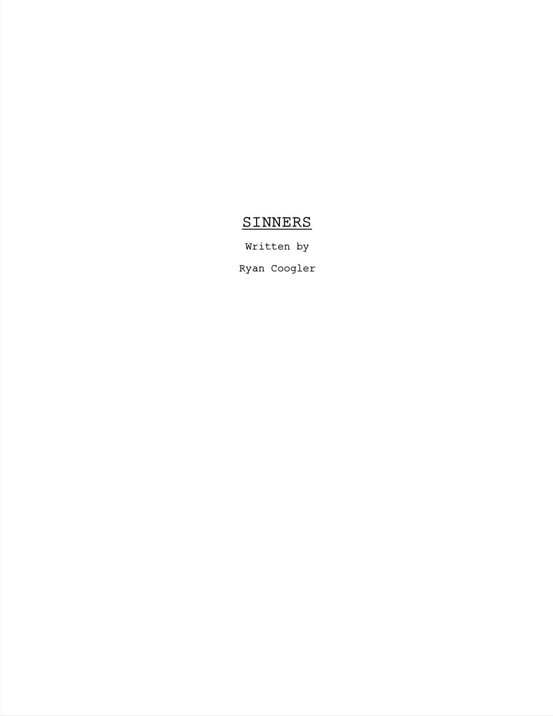 Sinners Screenplay by Ryan Coogler