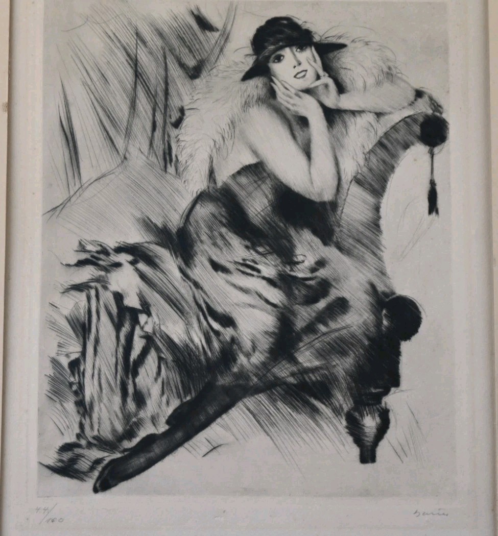 Antique Carl Joseph Bauer Signed Original Art Deco Drypoint Etching Print 1920\'s