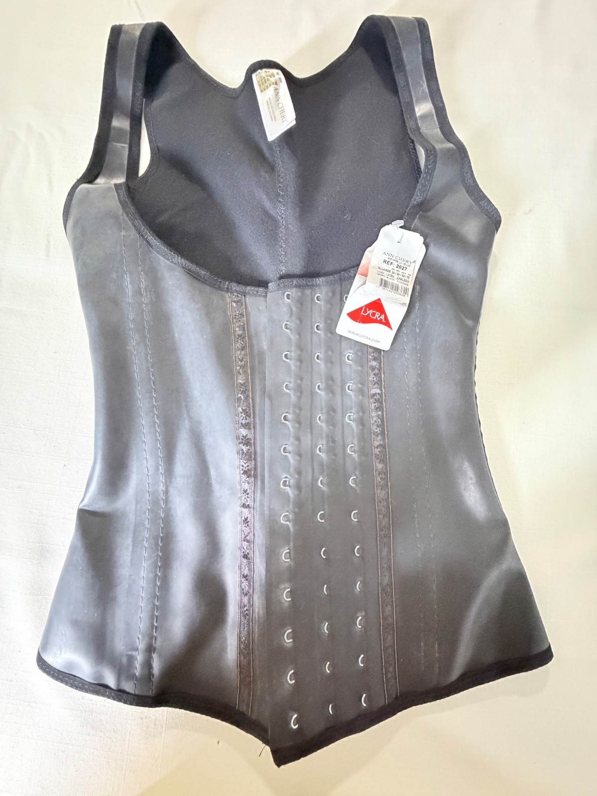 Ann Chery Black Lycra Waist Trainer Corset with 3 Hook Closures Size 34 Ann Chery Black Lycra Waist Trainer Corset with 3 Hook Closures Size 34