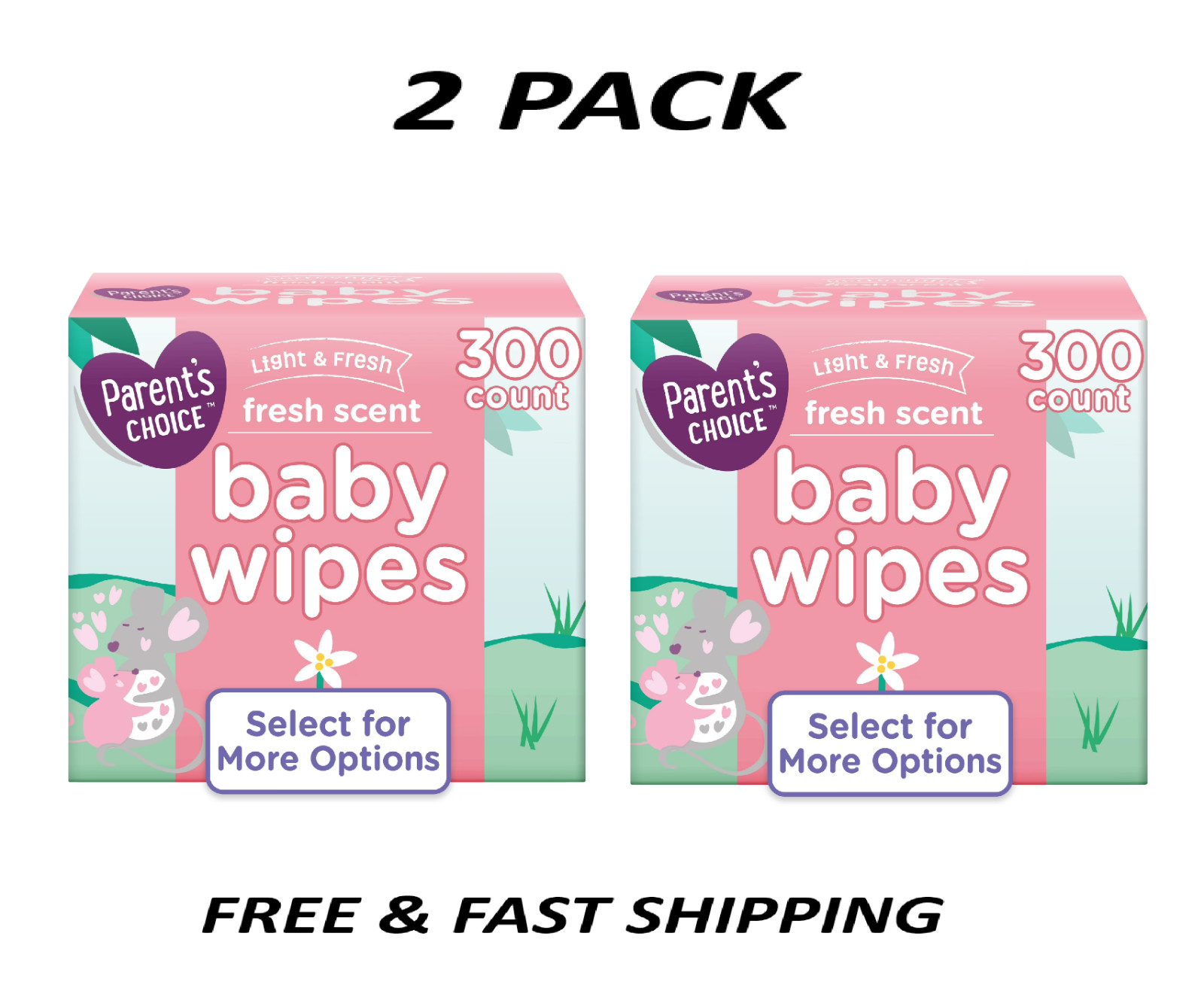 (2 Pack) Parent's Choice Fresh Scent Baby Wipes 300 Count Soft & Gentle.