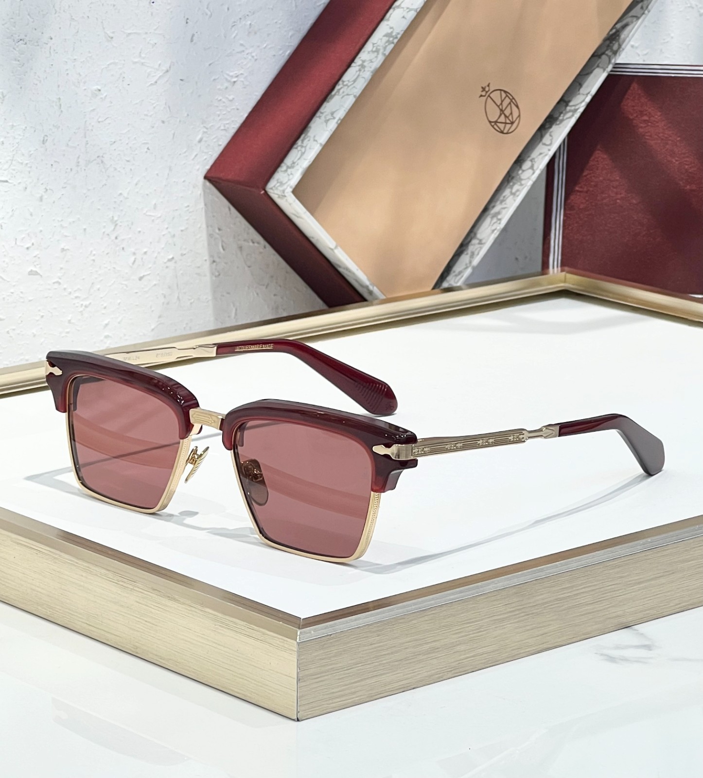 Jacques Marie Mage ALIN Luxury Browline Statement Sunglasses Deep Red Frame