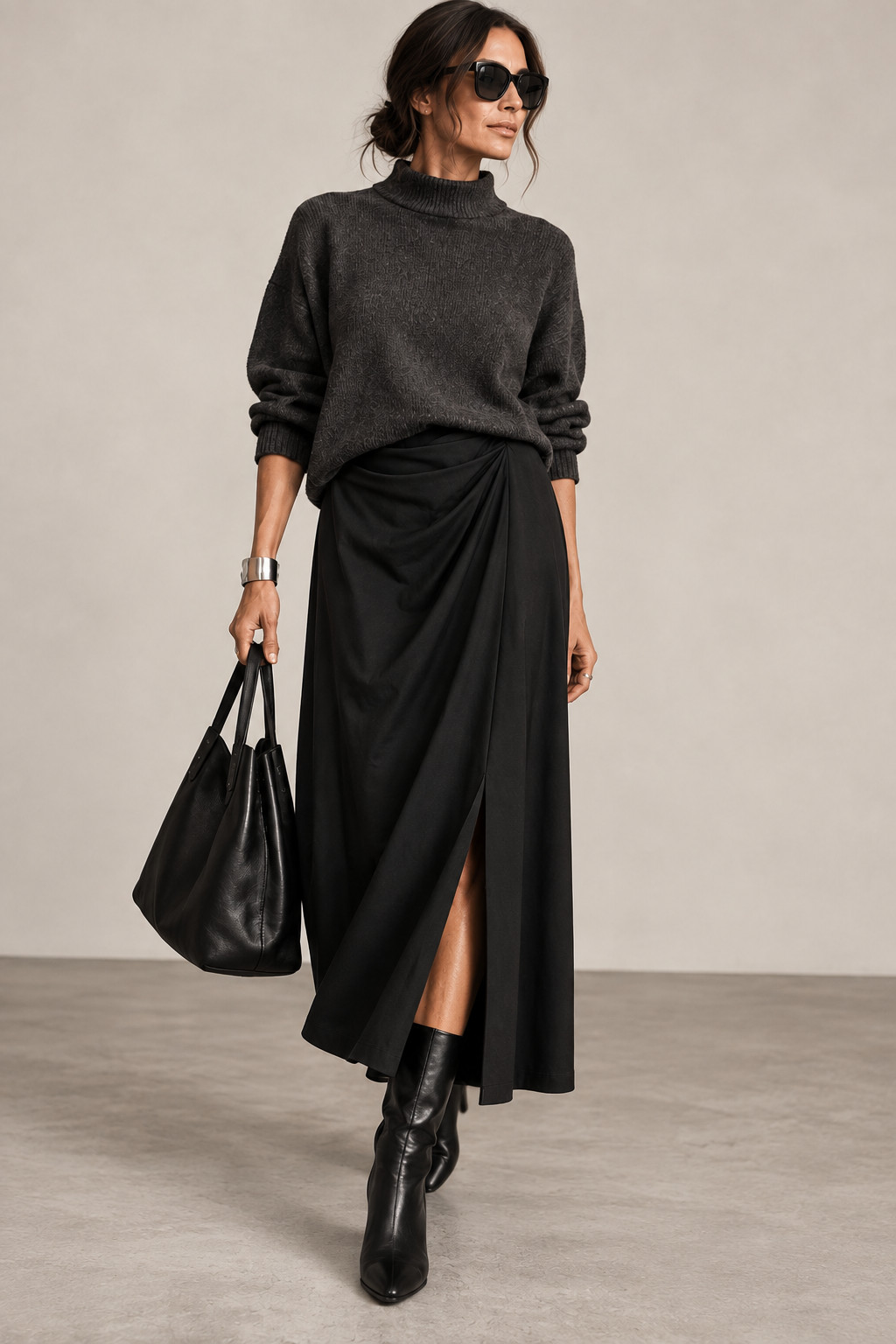 Weekend Max Mara Burano Sz L Black Draped Midi Skirt Modal Cotton 2357760139