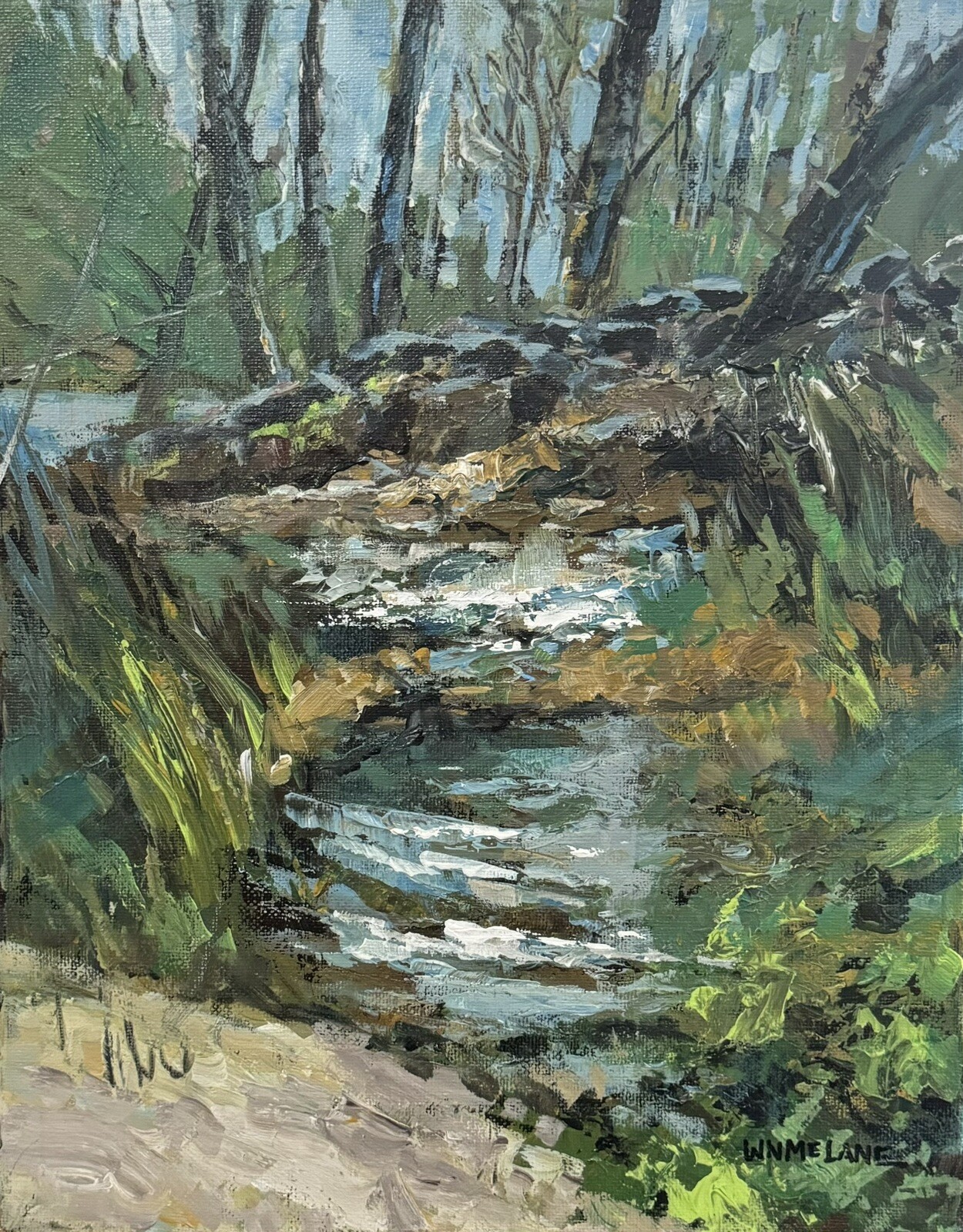 Original New England Stonewalls. Acrylic Impressionist Painting Canvasboard