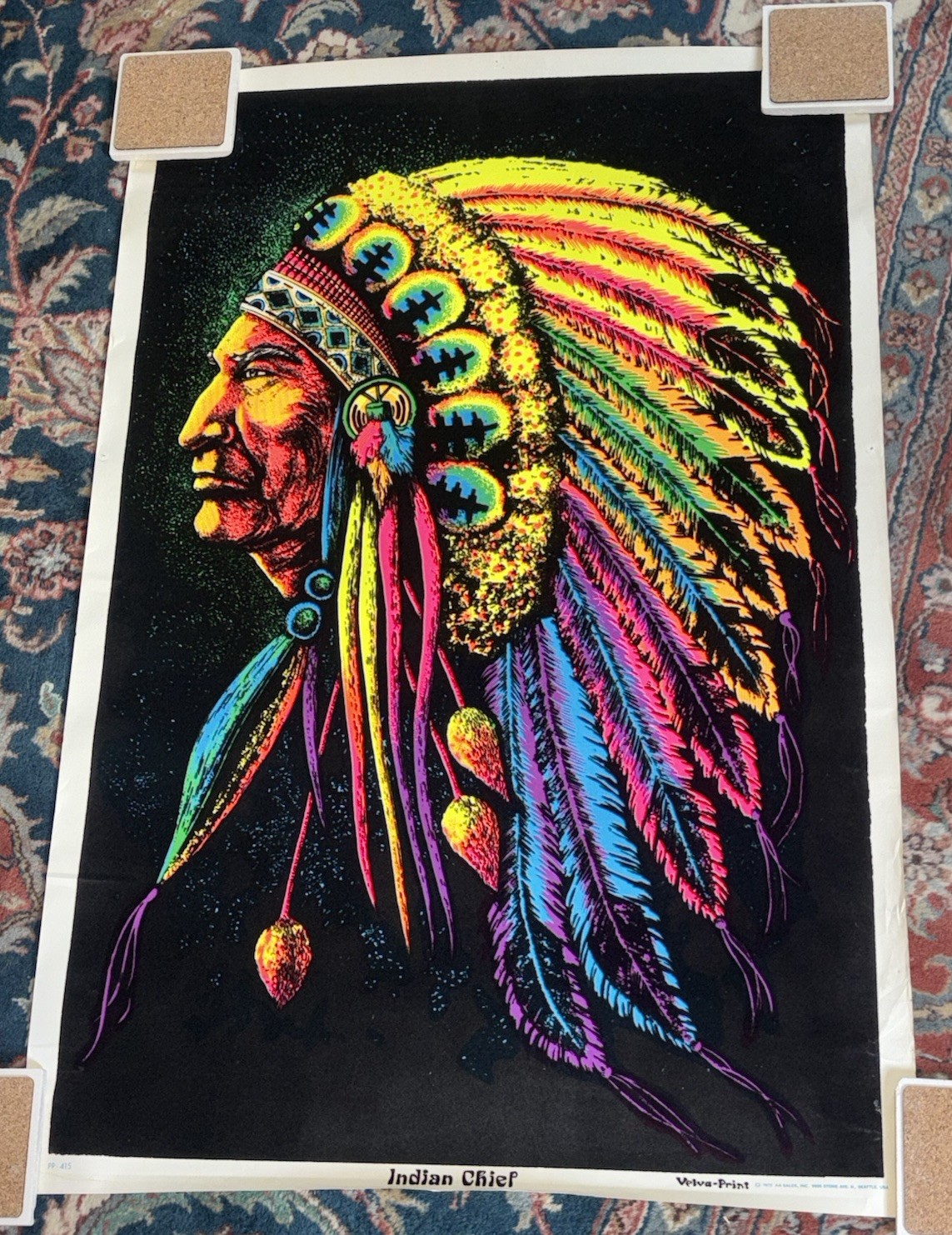 Vintage 1972 Indian Chief by Velva Print Blacklight Poster AA Sales Inc Vintage 1972 Indian Chief by Velva Print Blacklight Poster AA Sales Inc