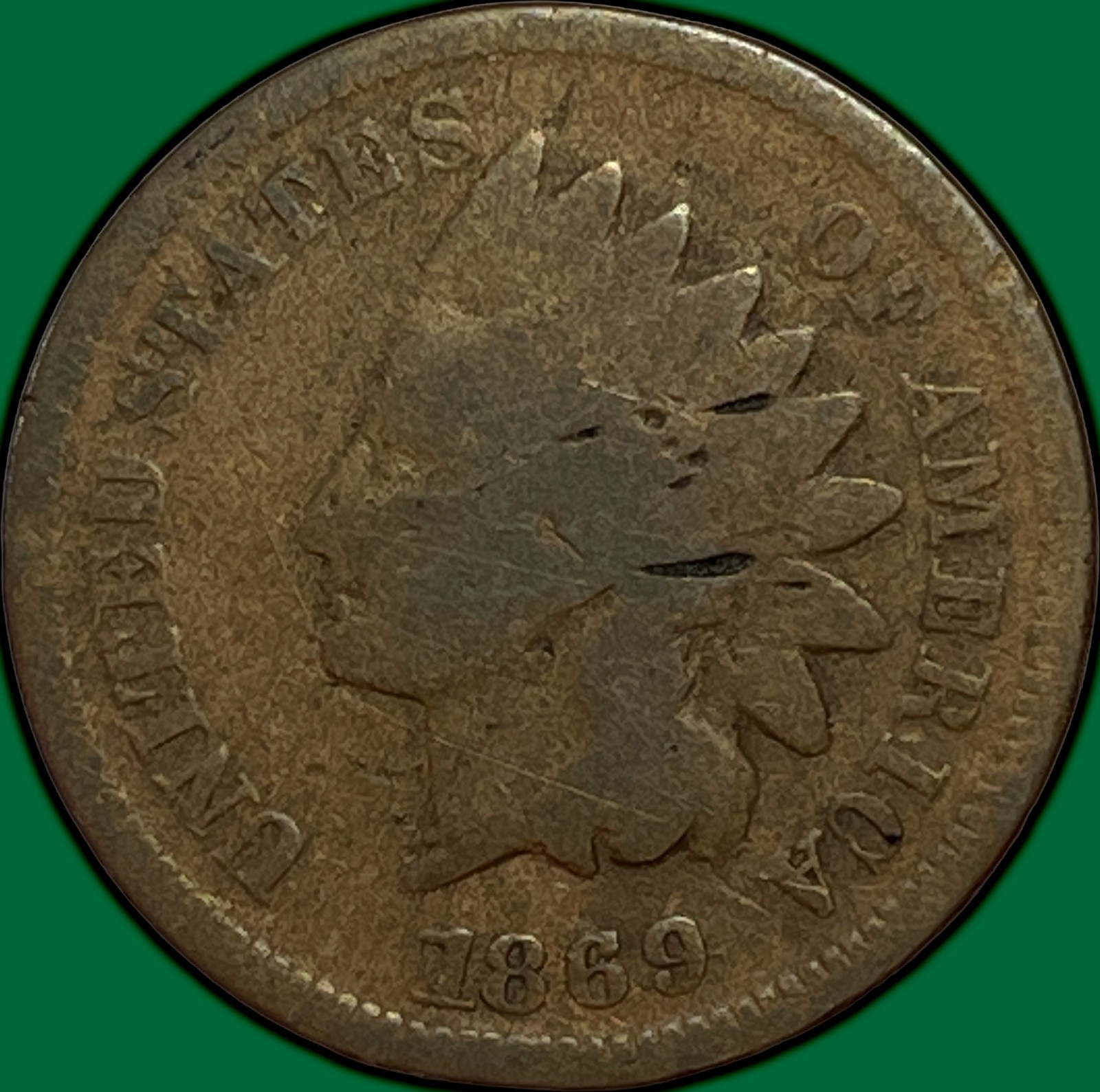 1869 Indian Head Cent Good G Coin, Nicks #48111
