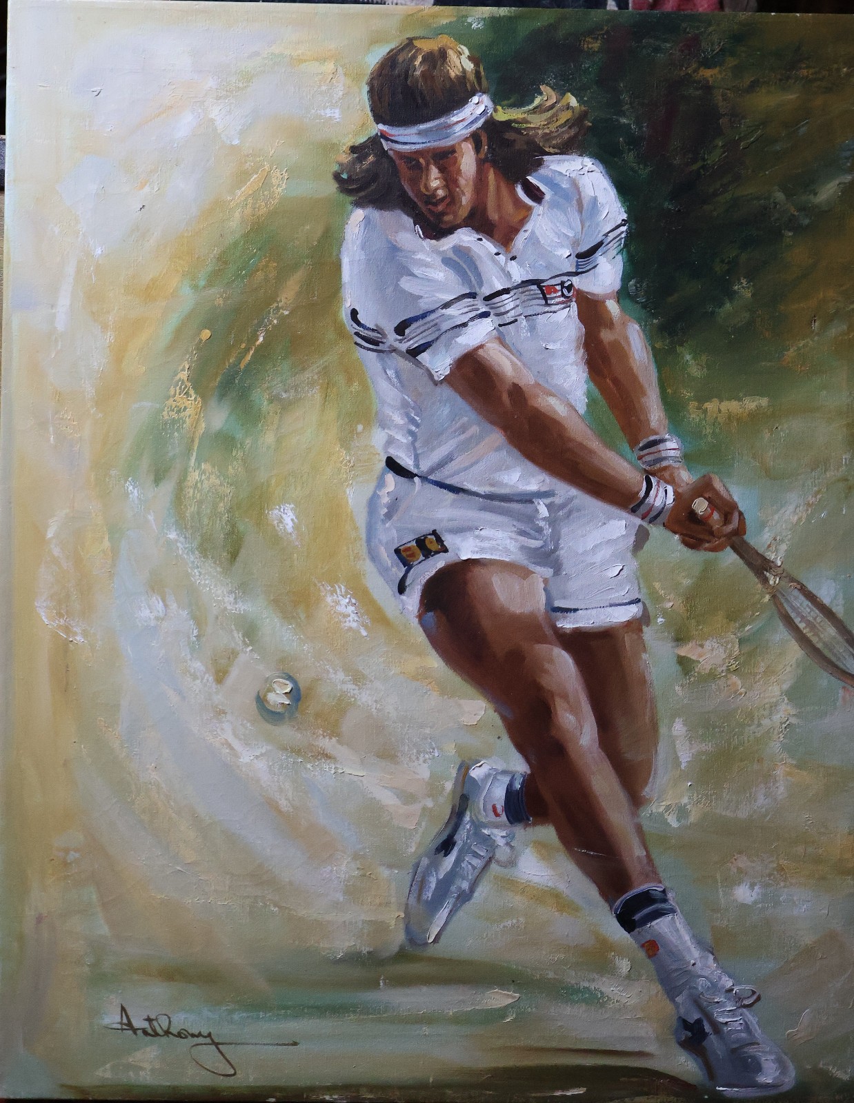 Original Oil Painting Bjorn Borg Tennis Legend Signed Anthony 24x20 Fine Art