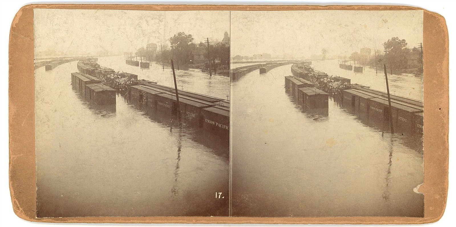 MISSOURI STEREOVIEW - Kansas City - Flooded Railroad Cars - LG Kennedy c1903