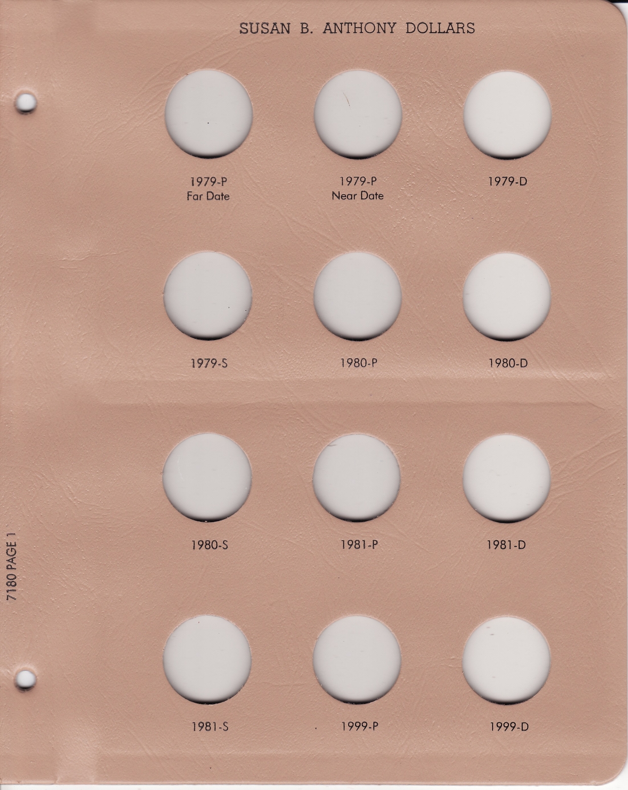 Dansco Coin Album Replacement Page 1 7180 Susan B. Anthony Dollar 1979-P 1999-D