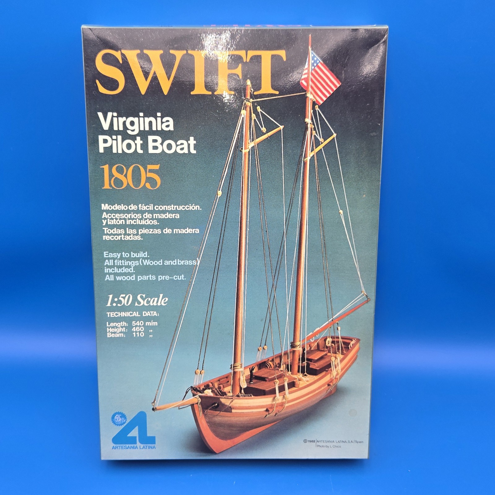 1982 ARTESANIA LATINA 1:50 Scale Model Wooden 1805 SWIFT Virginia Pilot Boat Kit