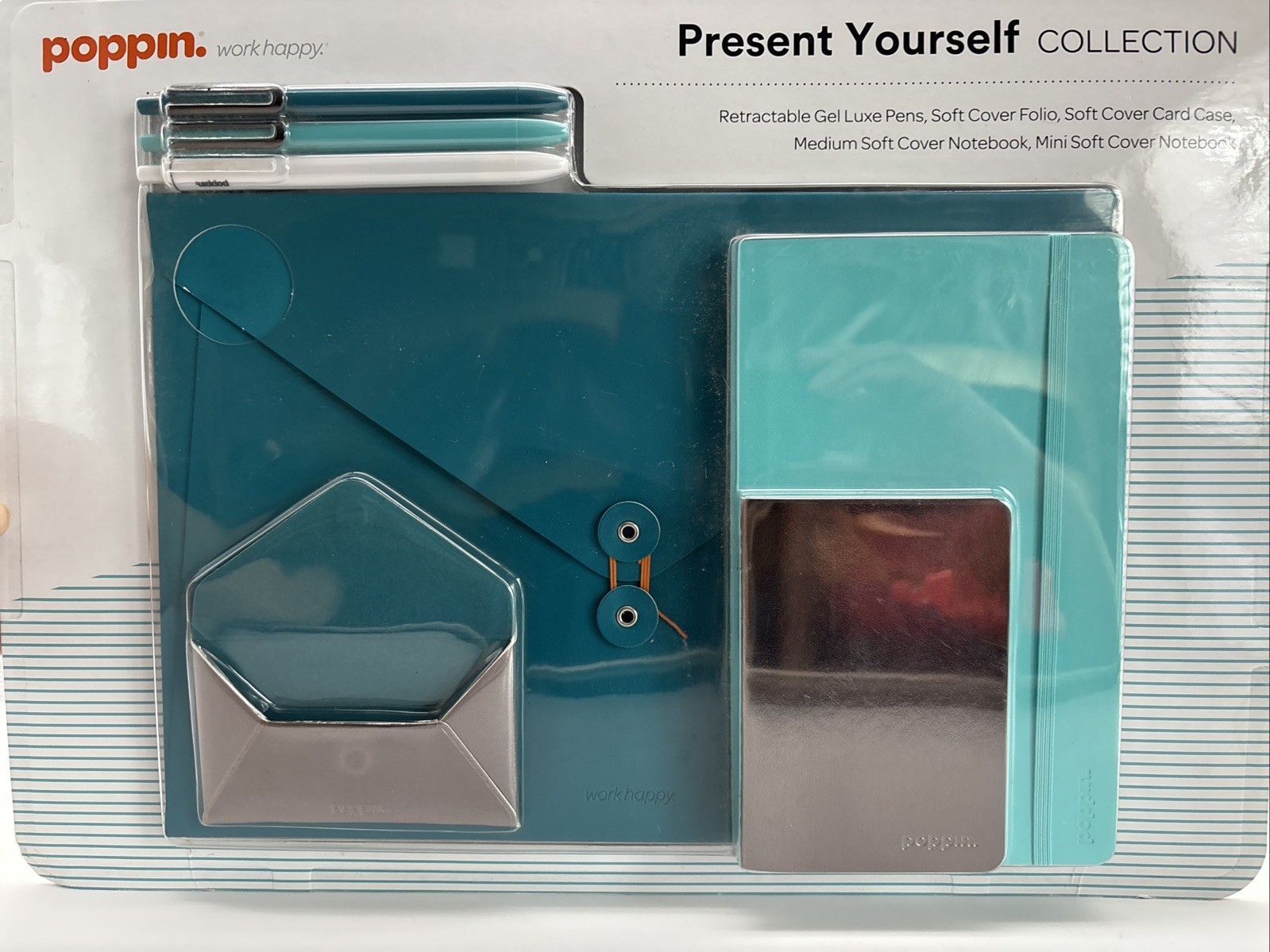 Poppin Work Happy Present Yourself (Teal Aqua) 7 Pcs: Soft Notebook, Pens, Etc Poppin Work Happy Present Yourself (Teal Aqua) 7 Pcs: Soft Notebook, Pens, Etc