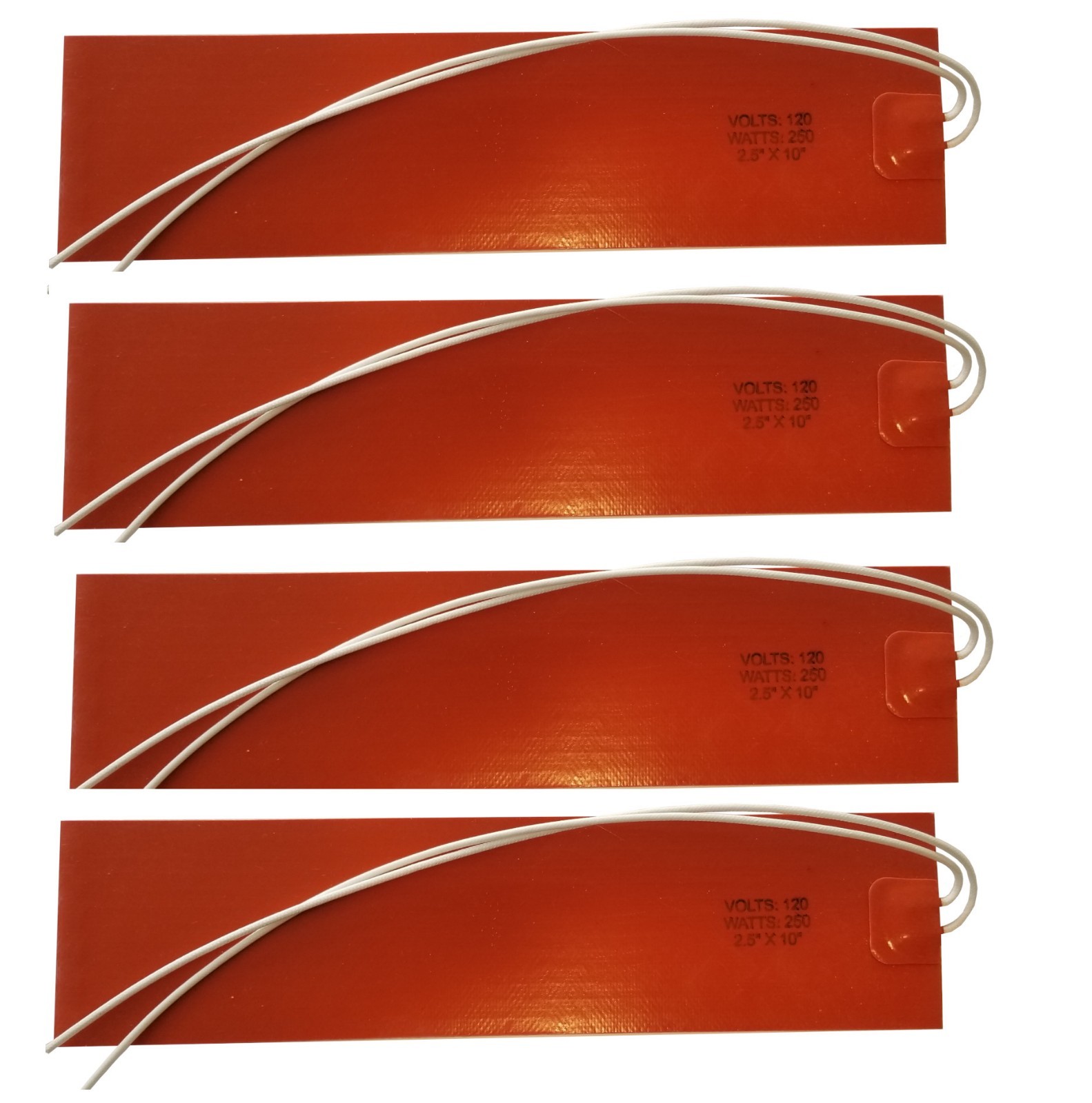Silicone Heater Pad Flexible Heater 2.5” X 10”, 120VAC, 10W 4PCS