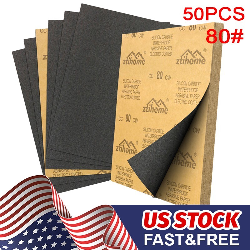 50Pcs Wet and Dry Sandpaper Waterproof Abrasive Sanding Paper Sheets 80 Grit US 50Pcs Wet and Dry Sandpaper Waterproof Abrasive Sanding Paper Sheets 80 Grit US