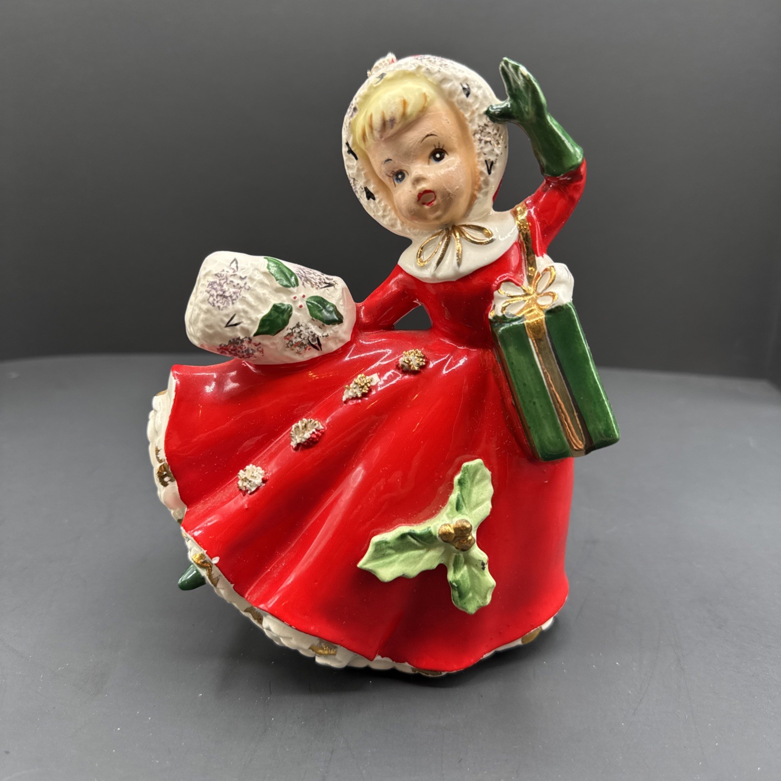 Vtg RELPO Ceramic Figurine CHRISTMAS Girl 7\