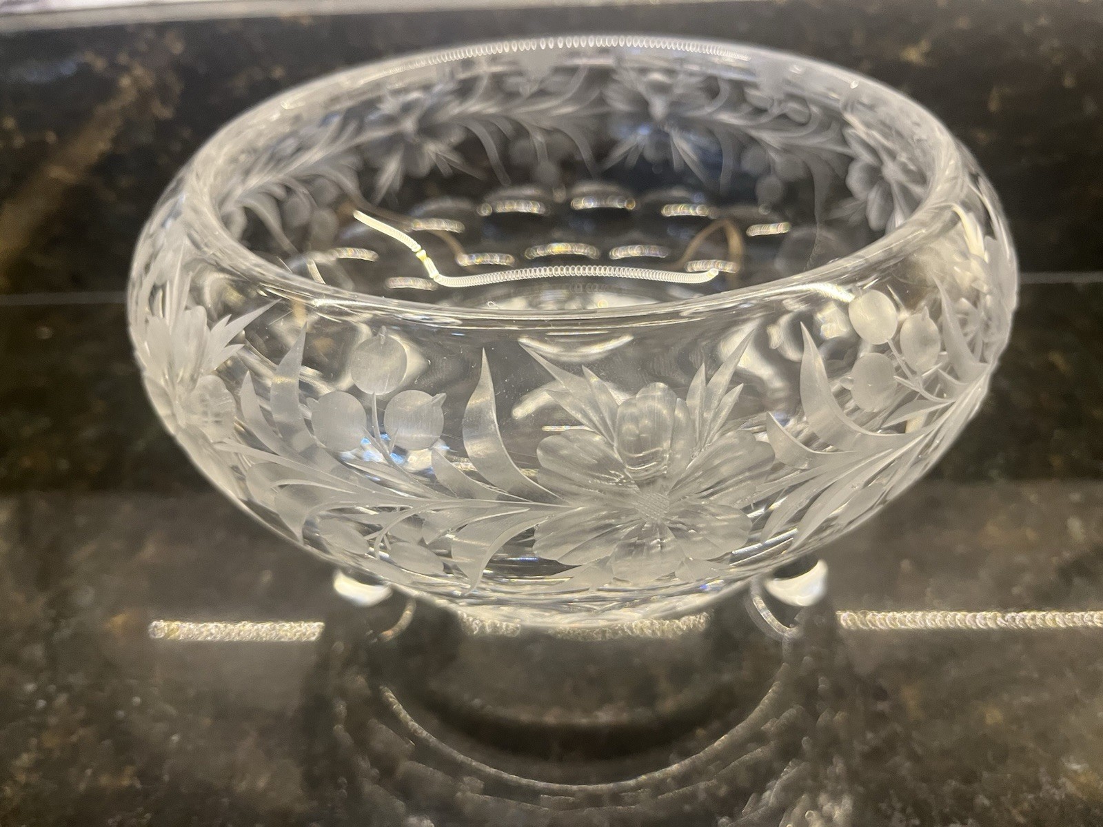 Beautiful Antique Crystal Tuthill Bowl Footed - Wild Rose -