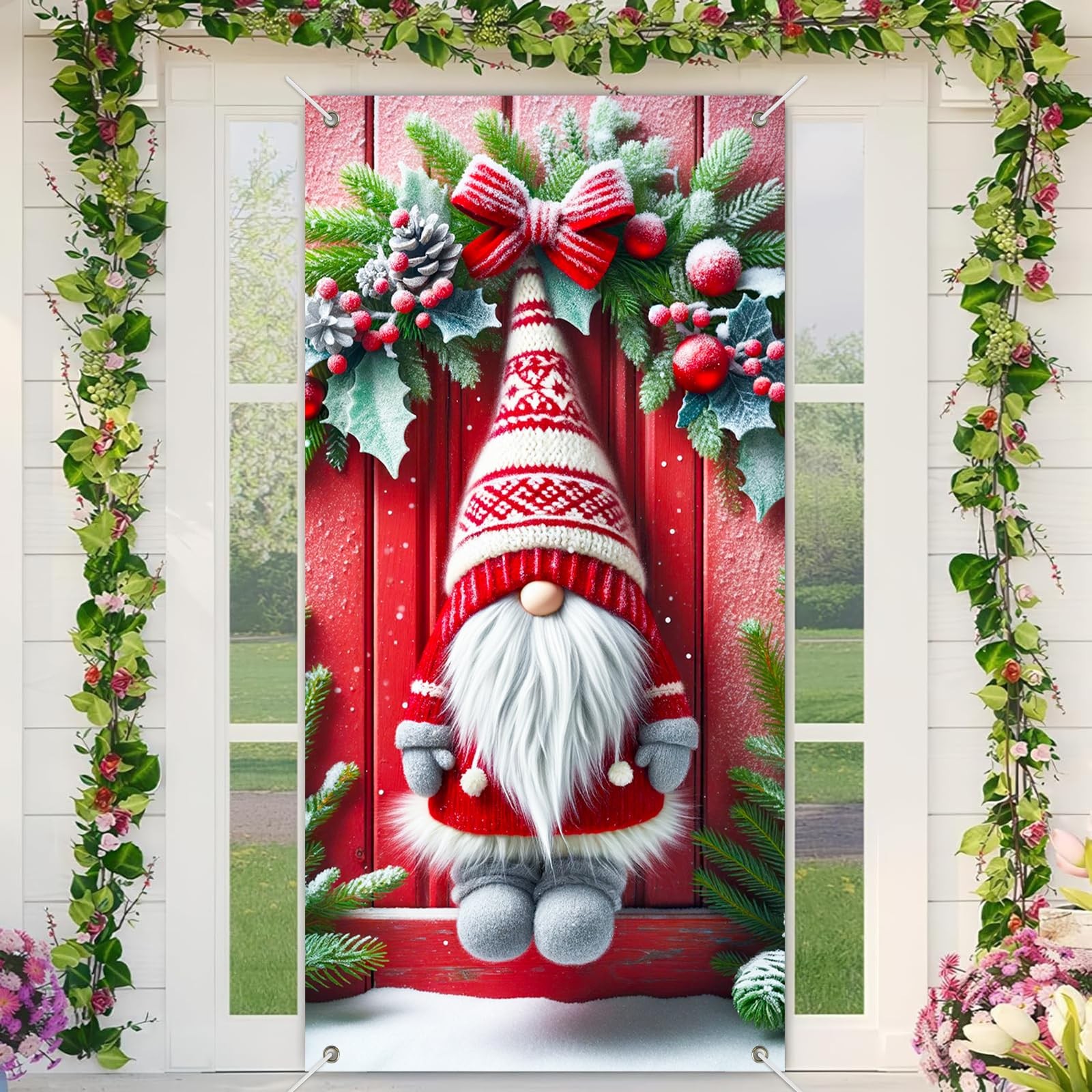 Christmas Door Cover 35x71 Inch Gnome Wreath Holiday Decor Christmas door BANNER Christmas Door Cover 35x71 Inch Gnome Wreath Holiday Decor Christmas door BANNER