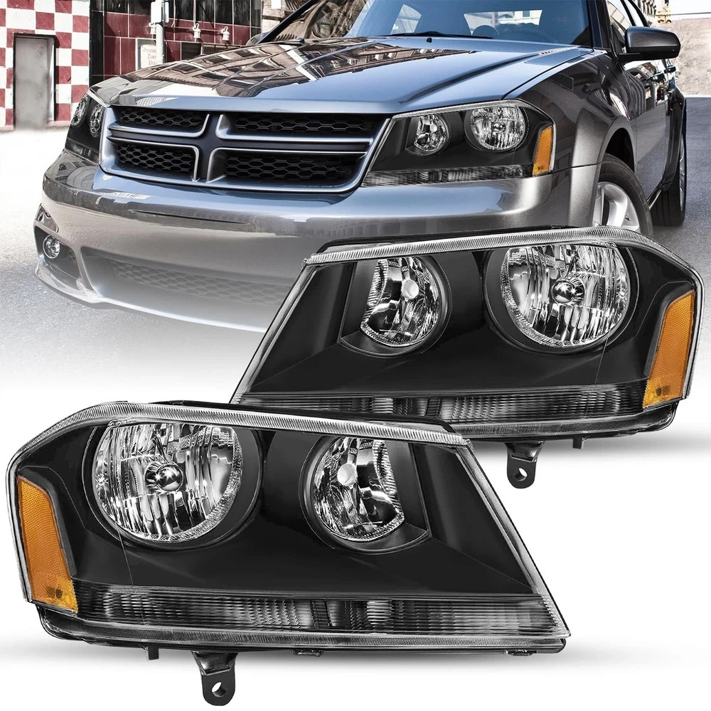 Headlight Assembly for 2008-2014 Avenger Black Housing Amber Reflector