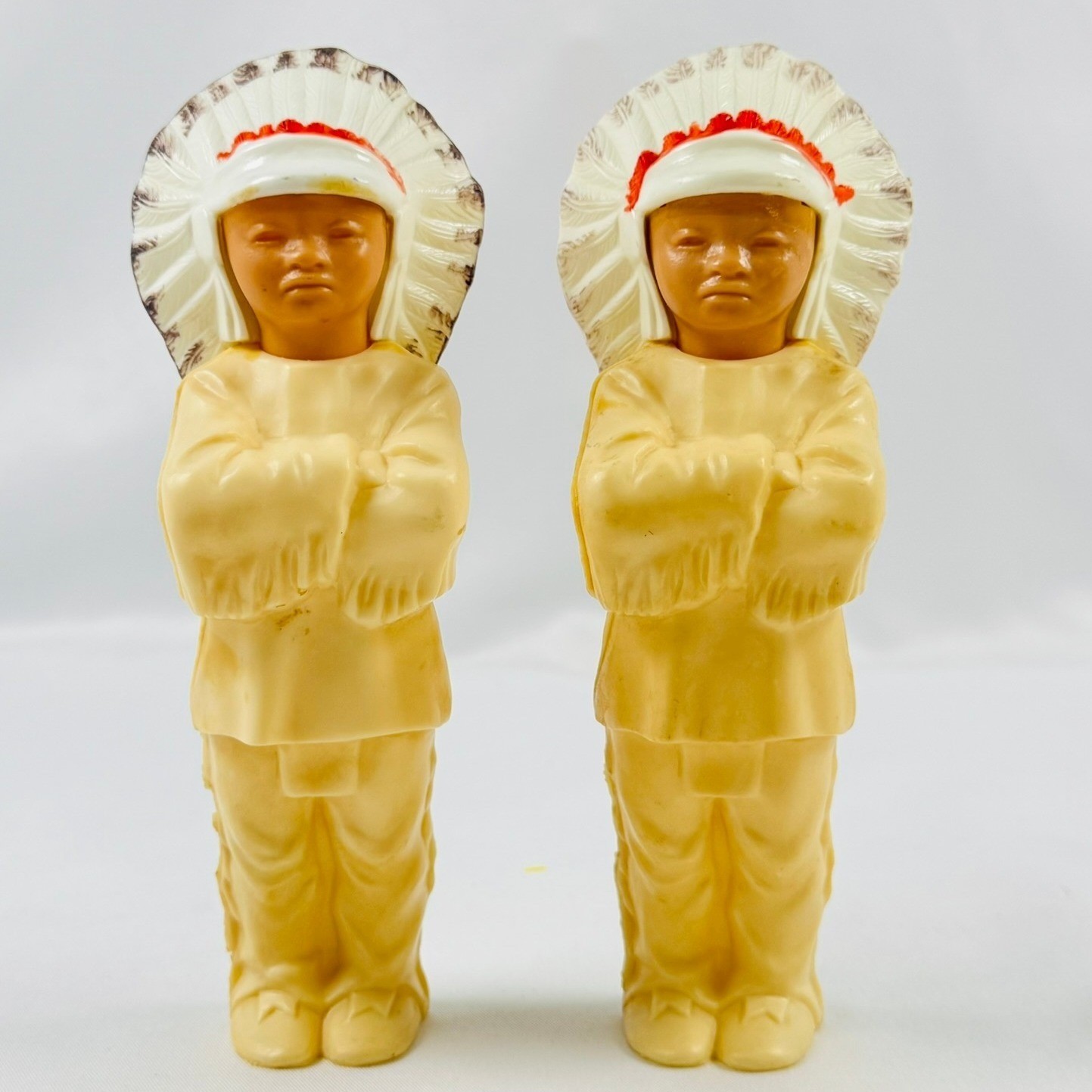 Vintage Plastic Celluloid Native American Indian Chief Pair Western Collectable