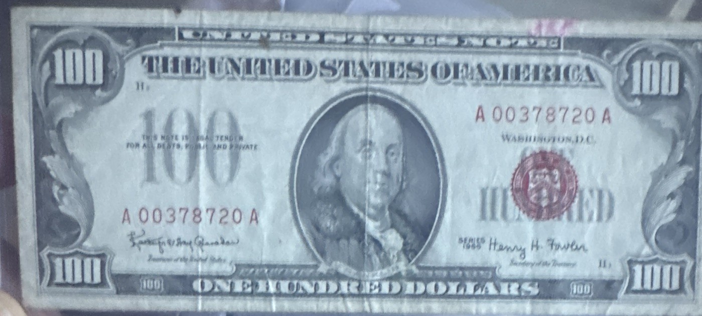 United States Note $100 Red Seal Small Size Banknote - Serial A00378720A