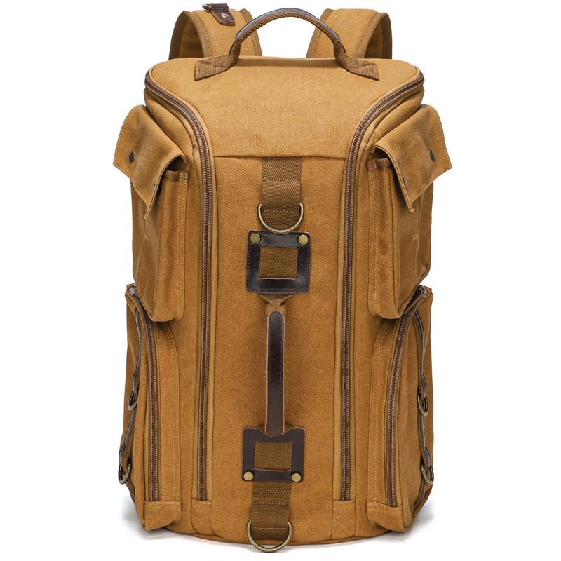 Waxed Canvas Vintage Leather Backpack Camping Hiking Rucksack Packsack Bag Waxed Canvas Vintage Leather Backpack Camping Hiking Rucksack Packsack Bag