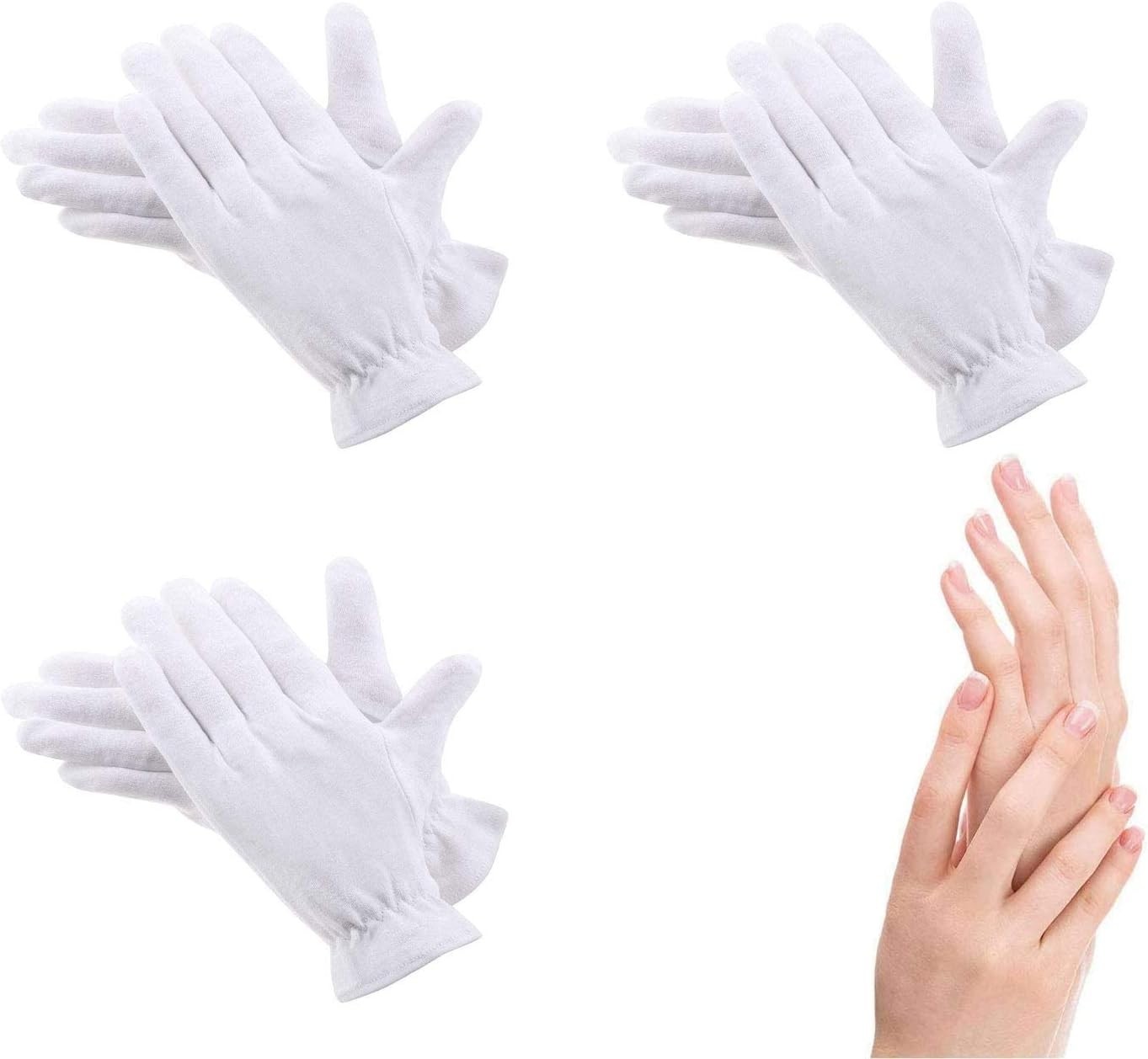 6 Pack White Cotton Moisturizing Gloves for Eczema Relief & Dry Hands