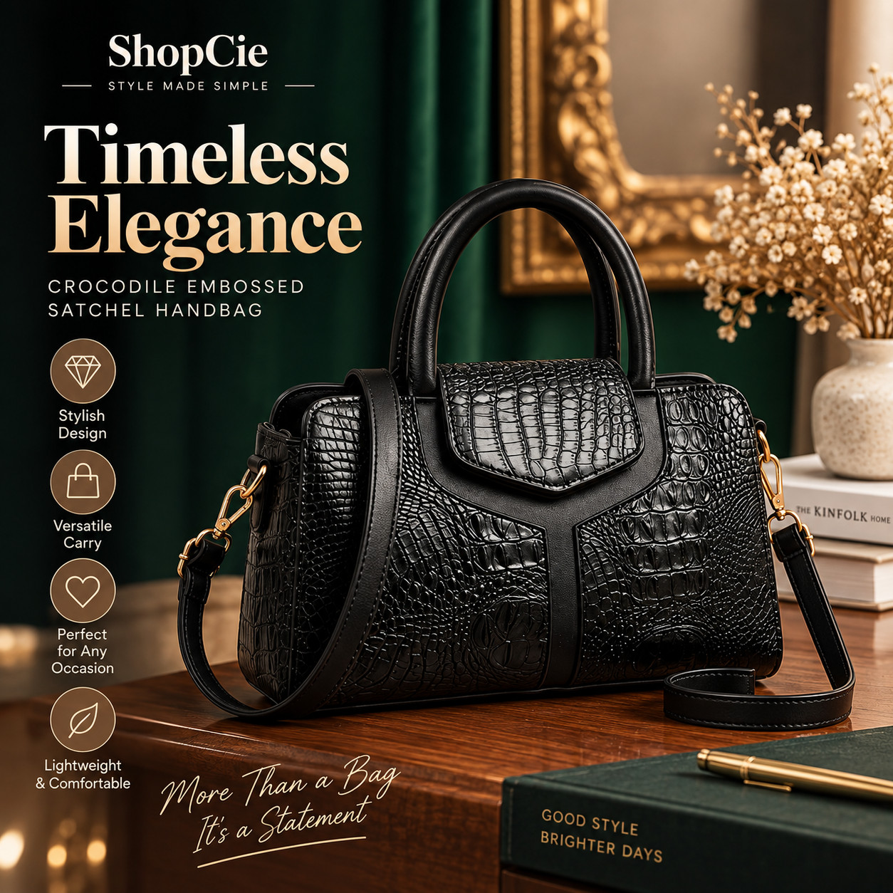 Women’s Crocodile Embossed Satchel Handbag Women’s Crocodile Embossed Satchel Handbag