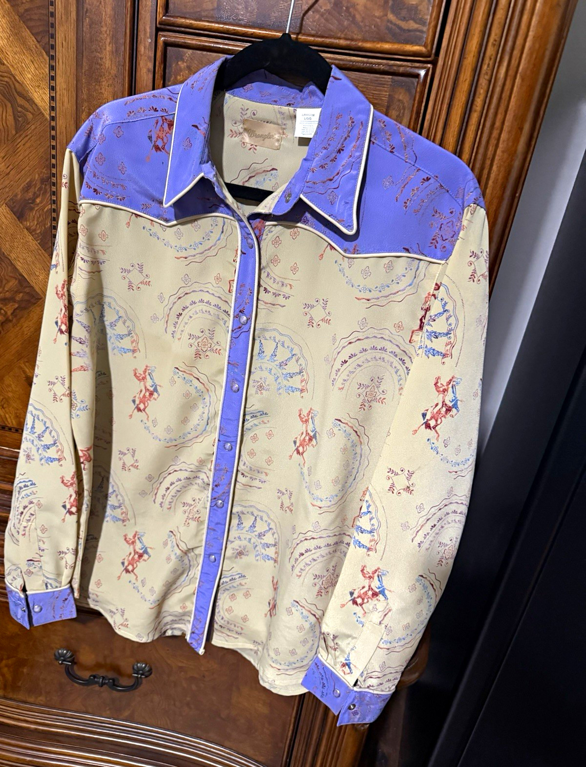 Wrangler Womens Western Snap Button-Up Shirt L Purple/Beige Paisley LS