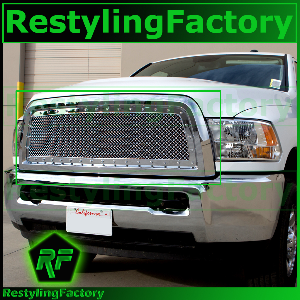 10-18 RAM Trucks 2500+3500+HD Chrome Replacement Rivet Studded+Mesh Grille+Shell 10-18 RAM Trucks 2500+3500+HD Chrome Replacement Rivet Studded+Mesh Grille+Shell