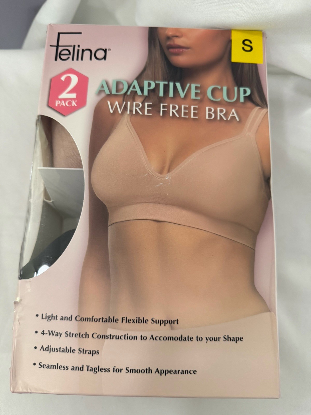 Felina Adaptive Cup Wireless Bra 2-Pack Seamless Tagless S Beige/Black C6612