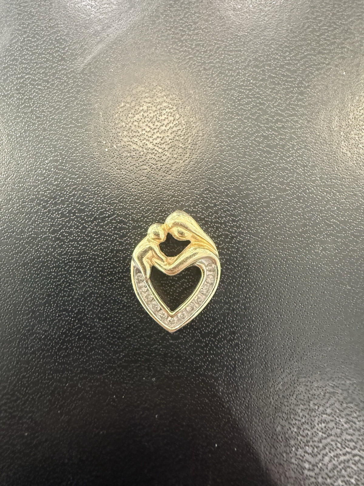14K Yellow Gold Heart Charm Pendant Signed Love Theme, real diamonds