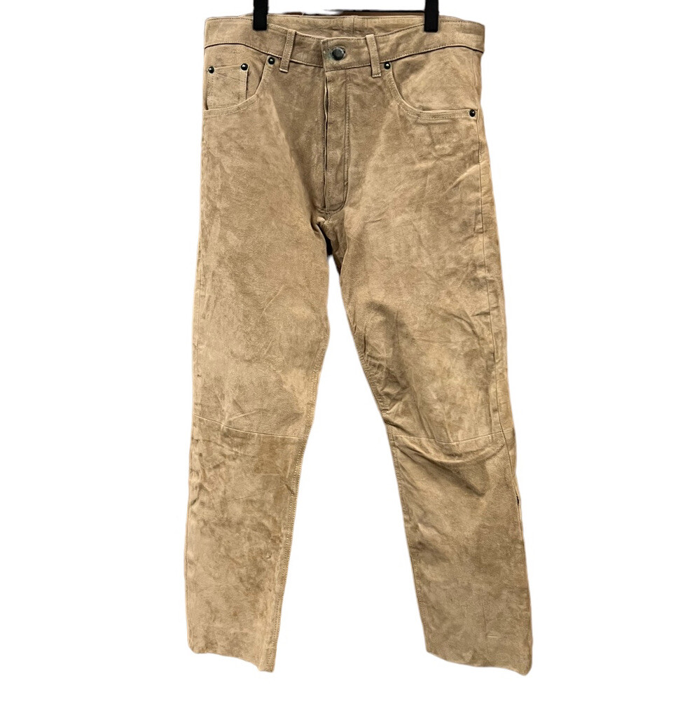 Vintage 2BU Suede Leather Button Fly Pants 36x29 Heavy Biker Leather Moto Tan