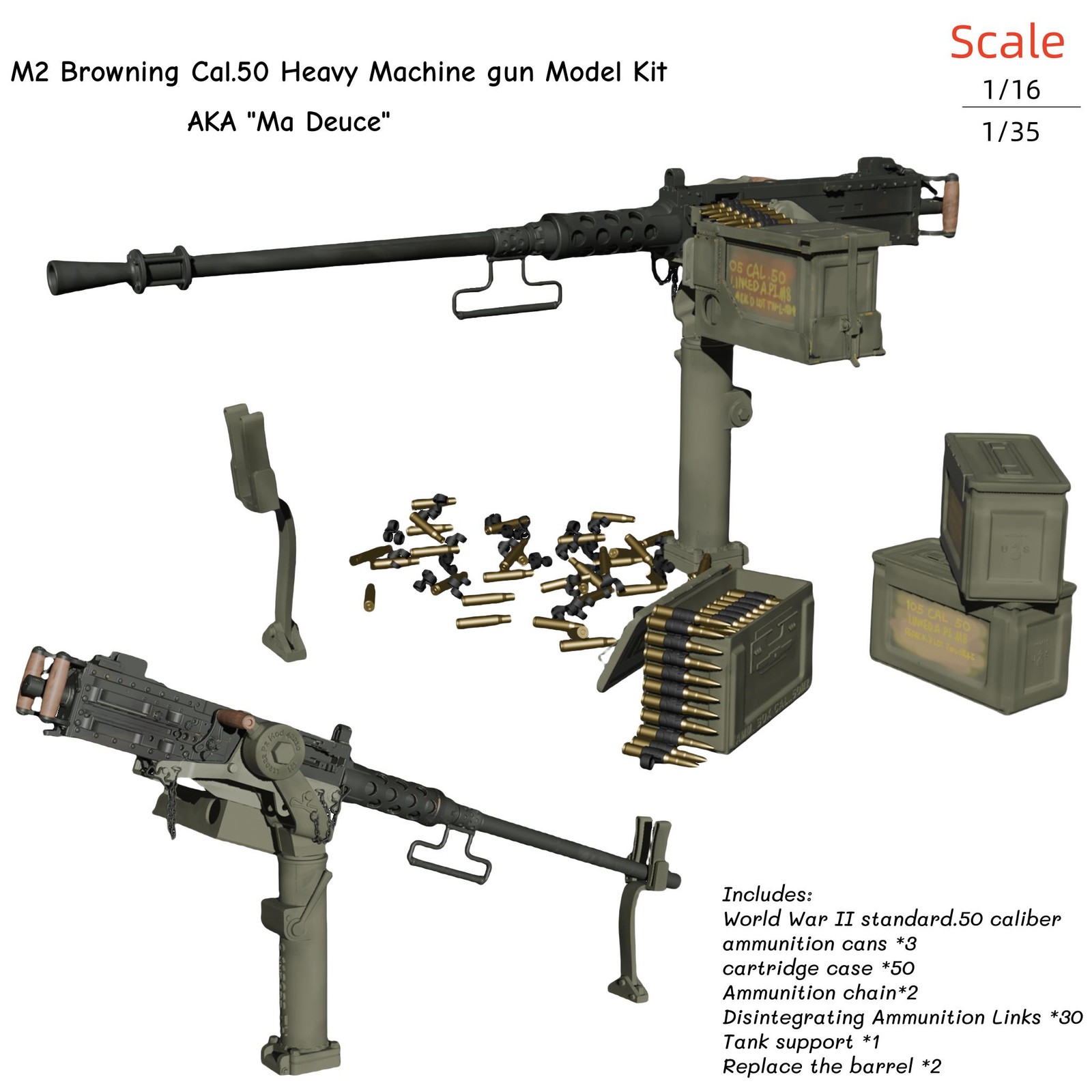 1/16 M2 Browning .50 Cal Heavy Machine Gun Ma Deuce Resin Model Kit WWII