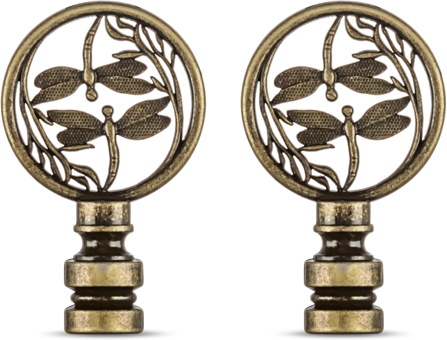 Lamp Finials Antique Brass - 2 Packs, Dragonfly Design Solid Metal Finials for