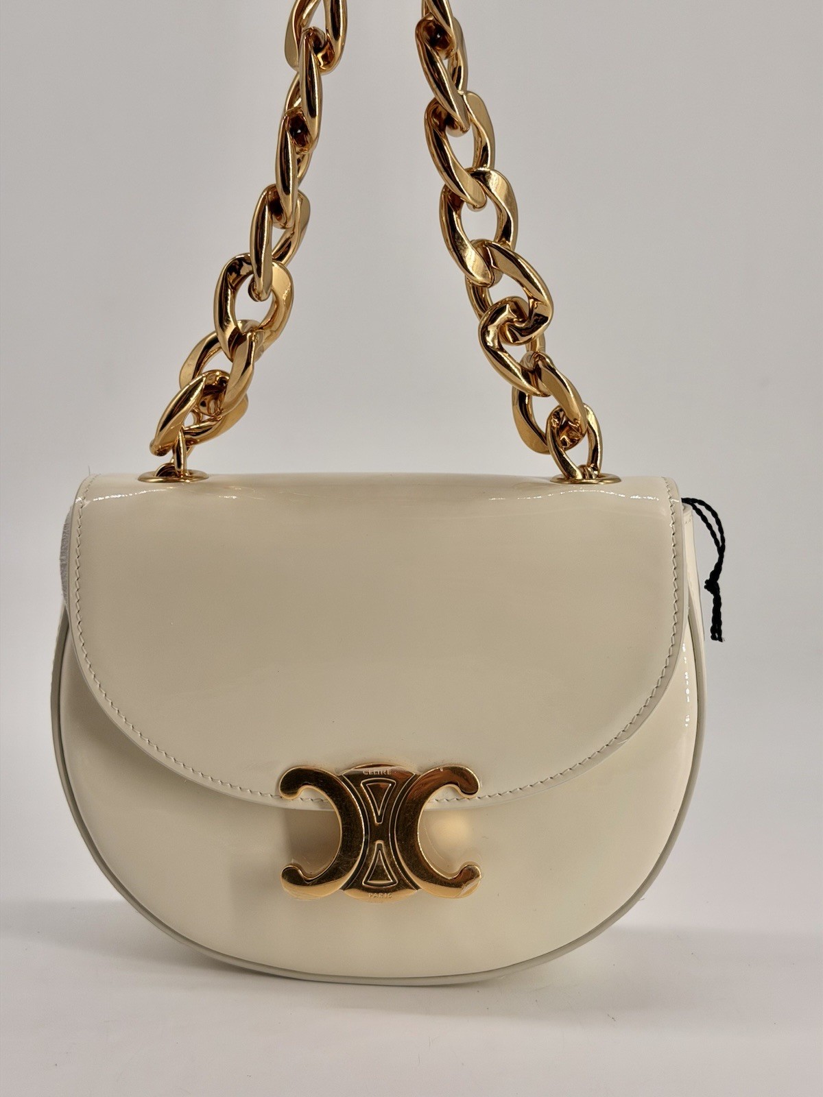 Celine Triomphe Besace Clea Chain Flap Bag Ivory Leather Celine Triomphe Besace Clea Chain Flap Bag Ivory Leather