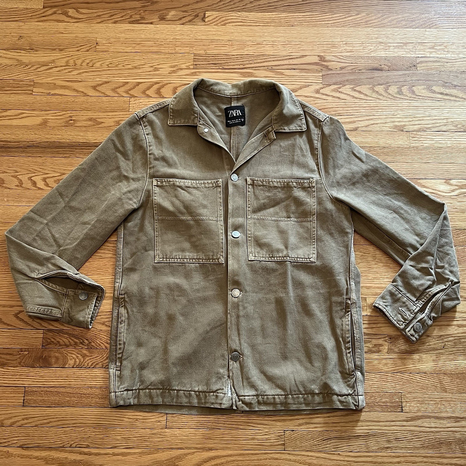 Zara Jacket Men’s Medium Brown Lined Button Front Point Collar