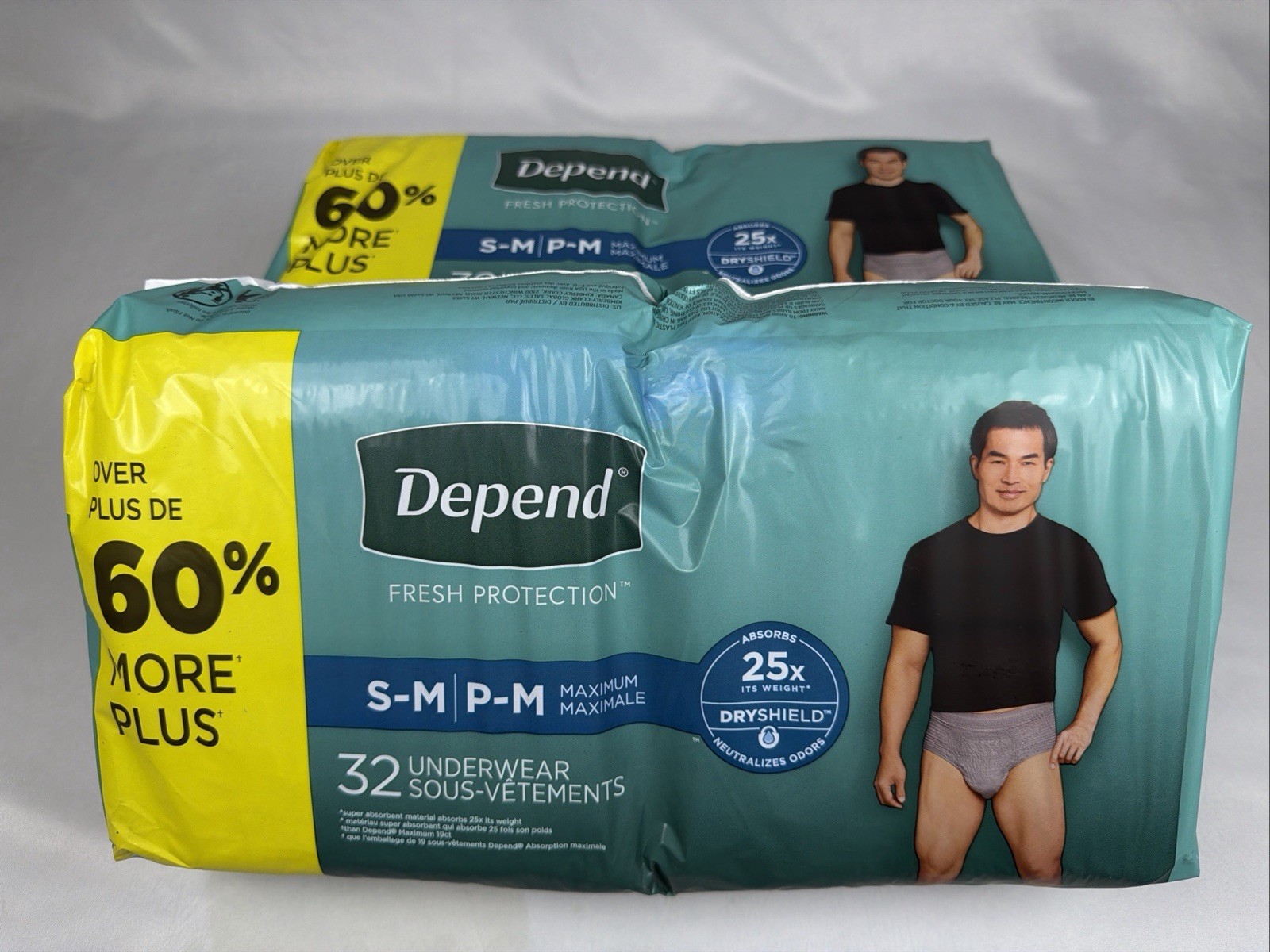 Depend Fresh Protection Men\'s Incontinence Underwear, Max Absorb, S/M, 64 Count
