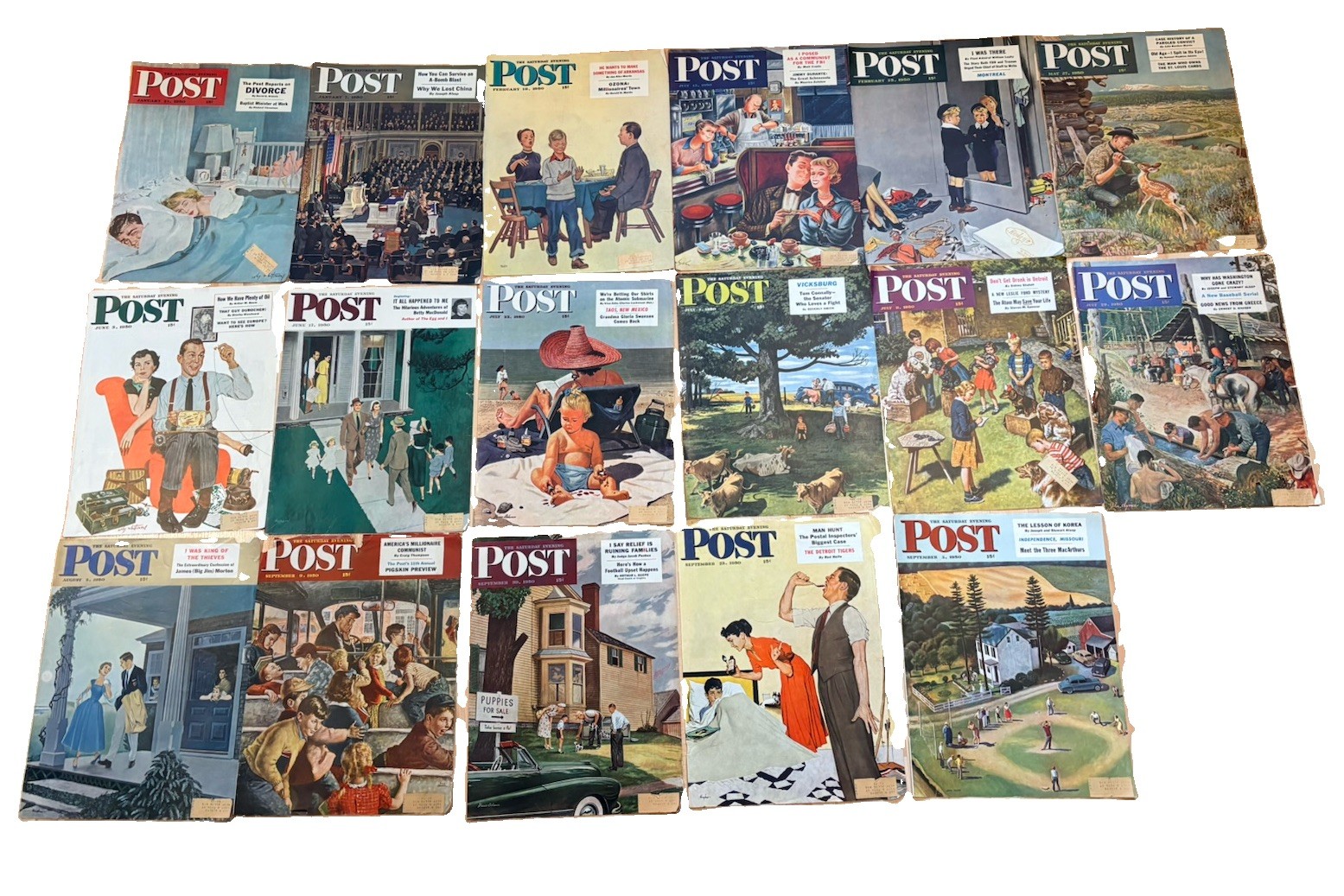 Saturday Evening Post COVER ART ONLY LOT OF 17 1950's