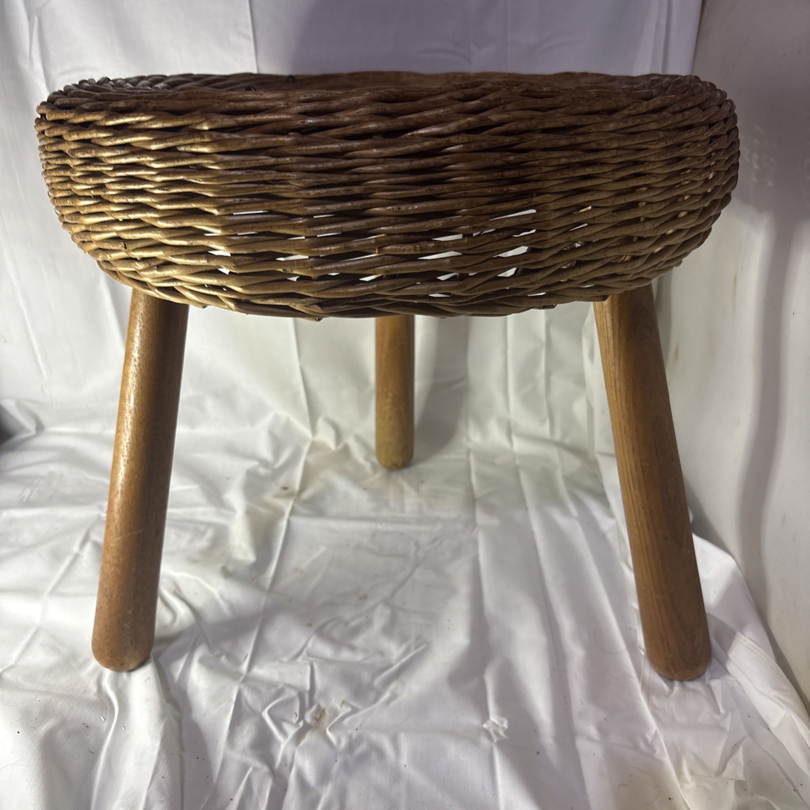 Cliff Cornell Stool Wicker Wood Vintage Famous Fluxe Co Cleveland OH
