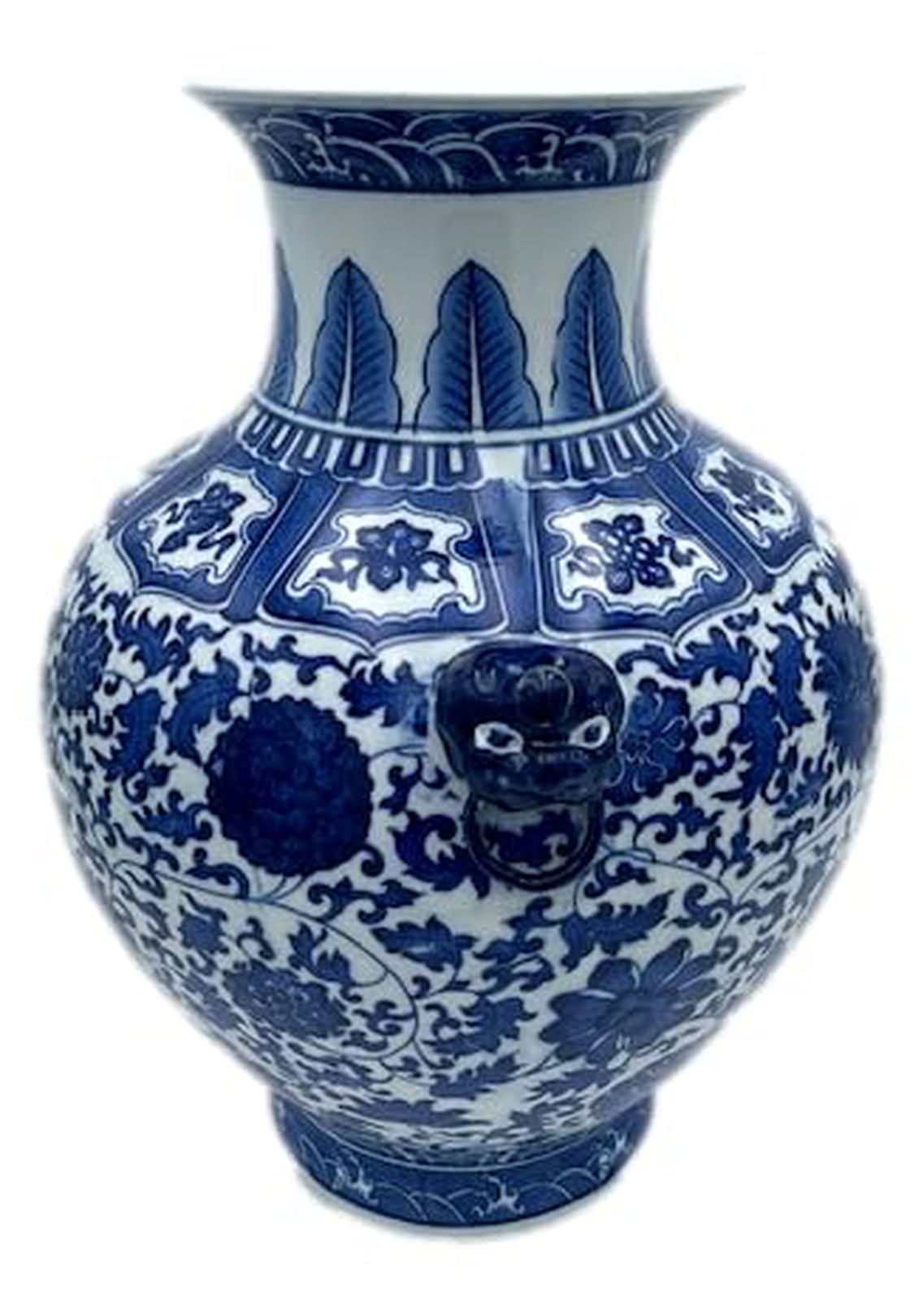 Festcool 16� Blue and White Porcelain Vase, Double Lion Head Ears Ceramic Chi...