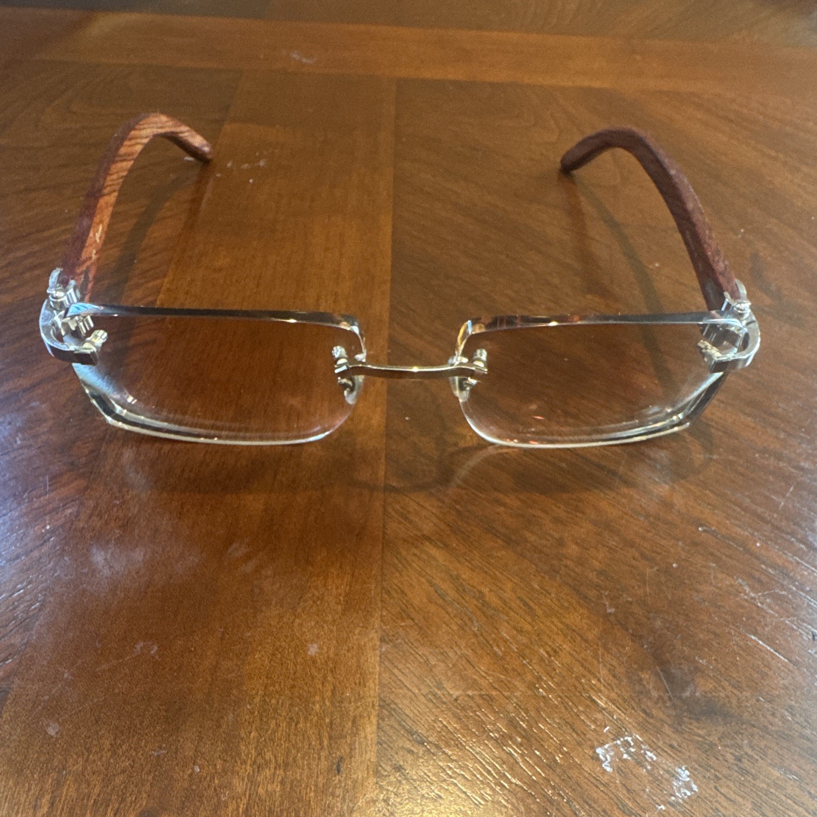 Authentic Vintage Cartier Rimless Eyeglasses – Bubinga Wood Temples – Late 1990s