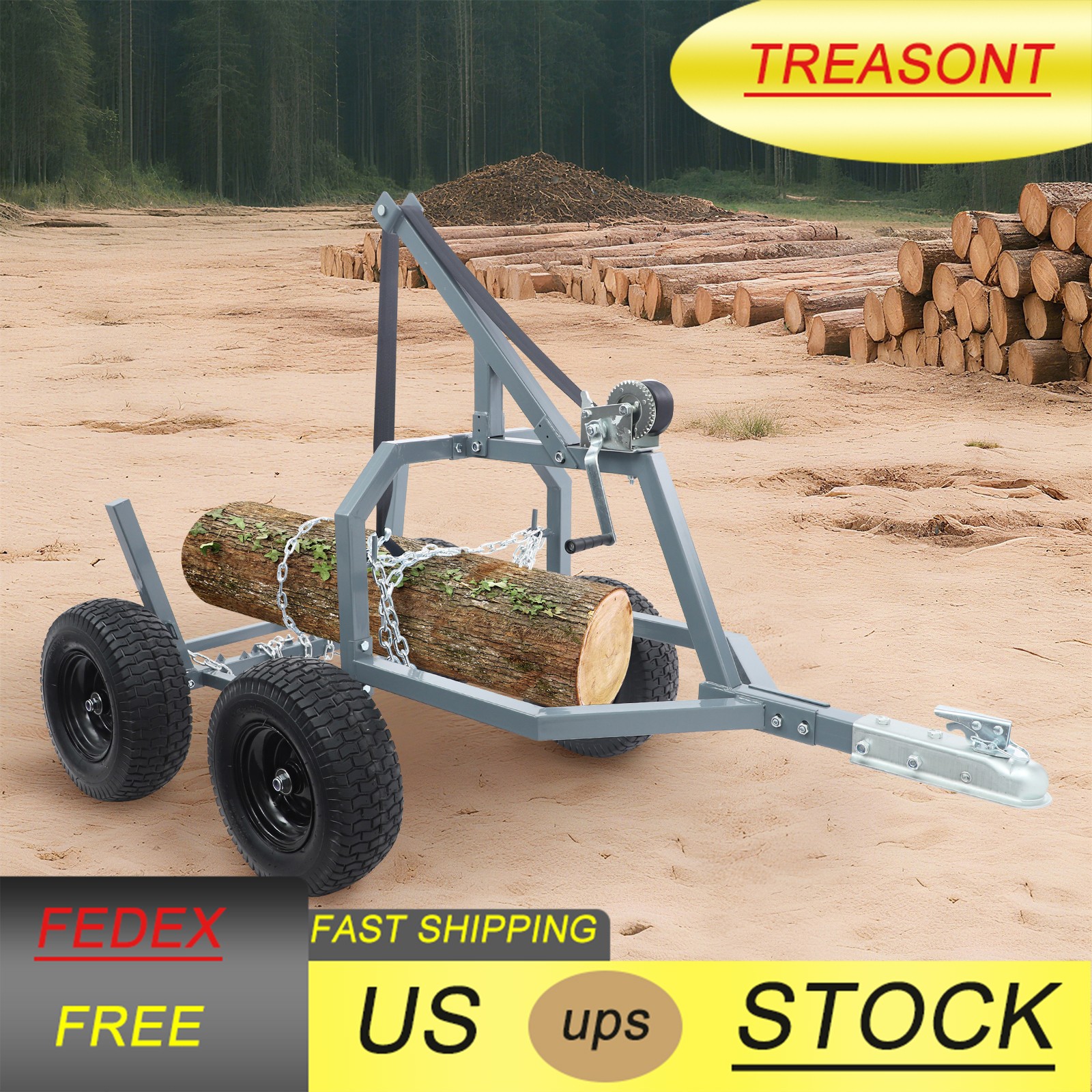 ATV Log Skidding Arch and Holder 1600 LBS Capacity, 16in. Dia. Wheel USA Ship