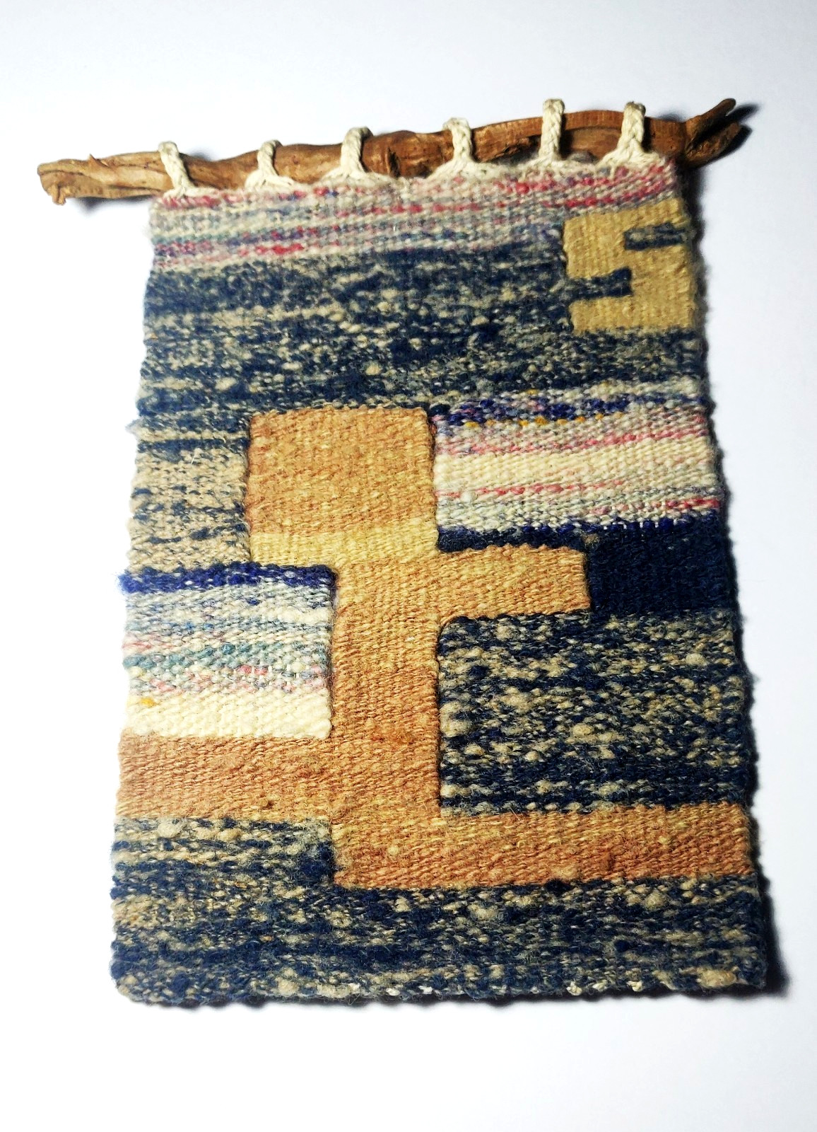 Mini Hand-woven Tapestry Handspun Wool On Cotton Warp 6x9 Artisan Rustic 