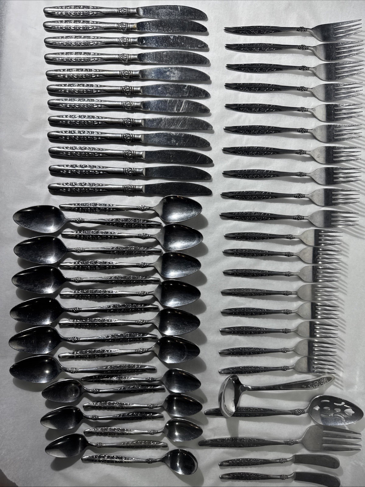 Vintage Riviera Stainless Steel Rose Pattern Flatware Japan 54 Piece Set Vintage Riviera Stainless Steel Rose Pattern Flatware Japan 54 Piece Set